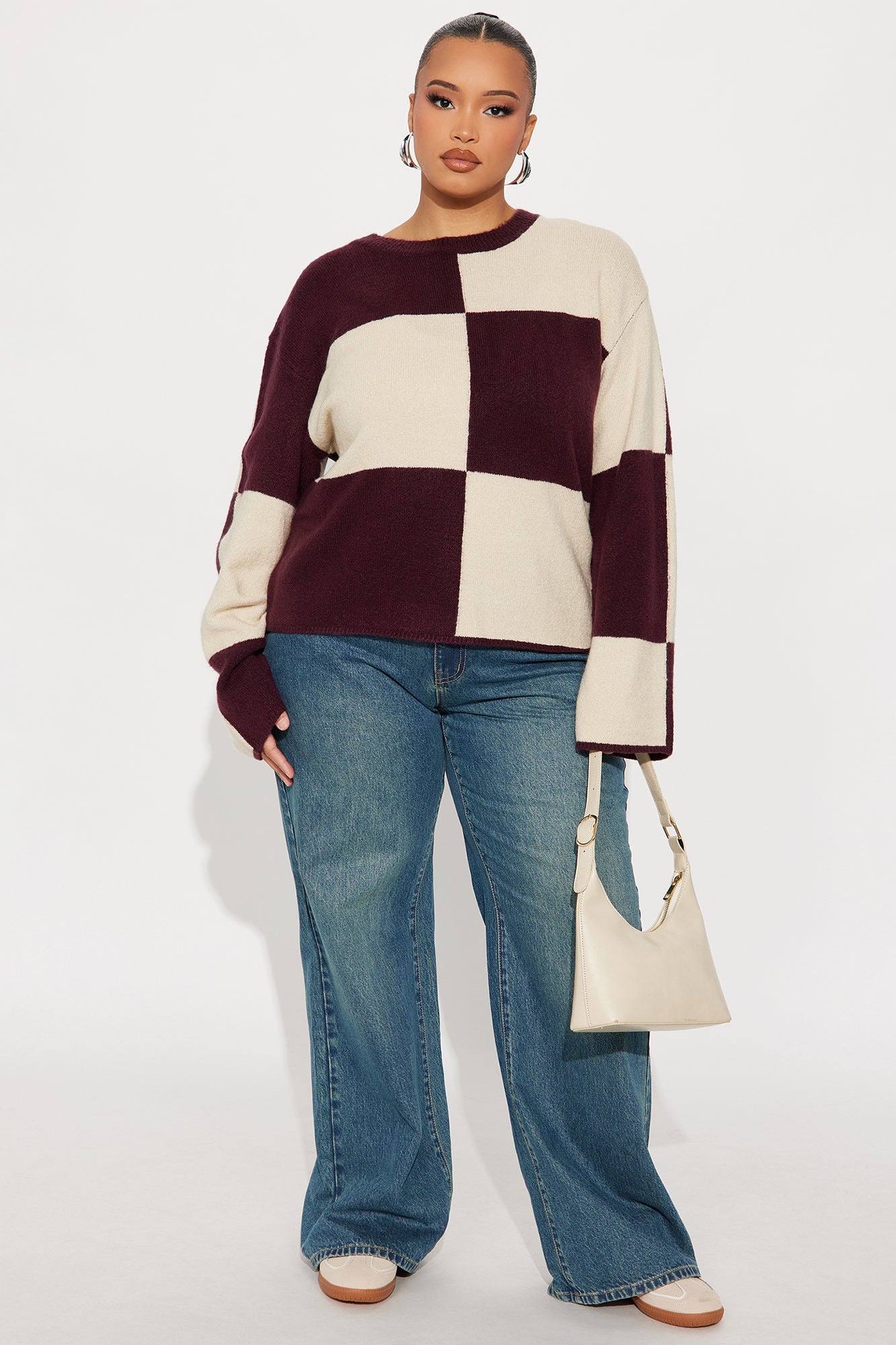High Demand Checkered Sweater - Wine/combo