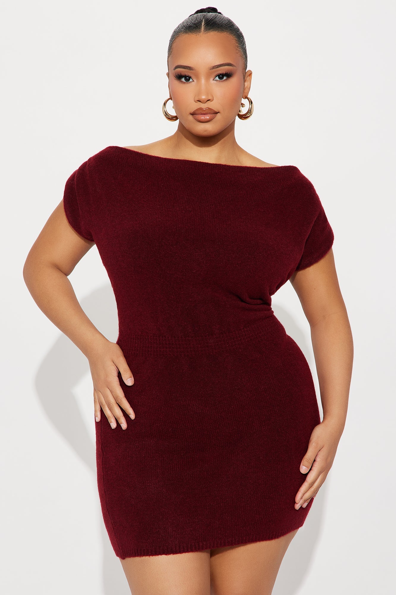 Soft Spoken Sweater Mini Dress - Burgundy