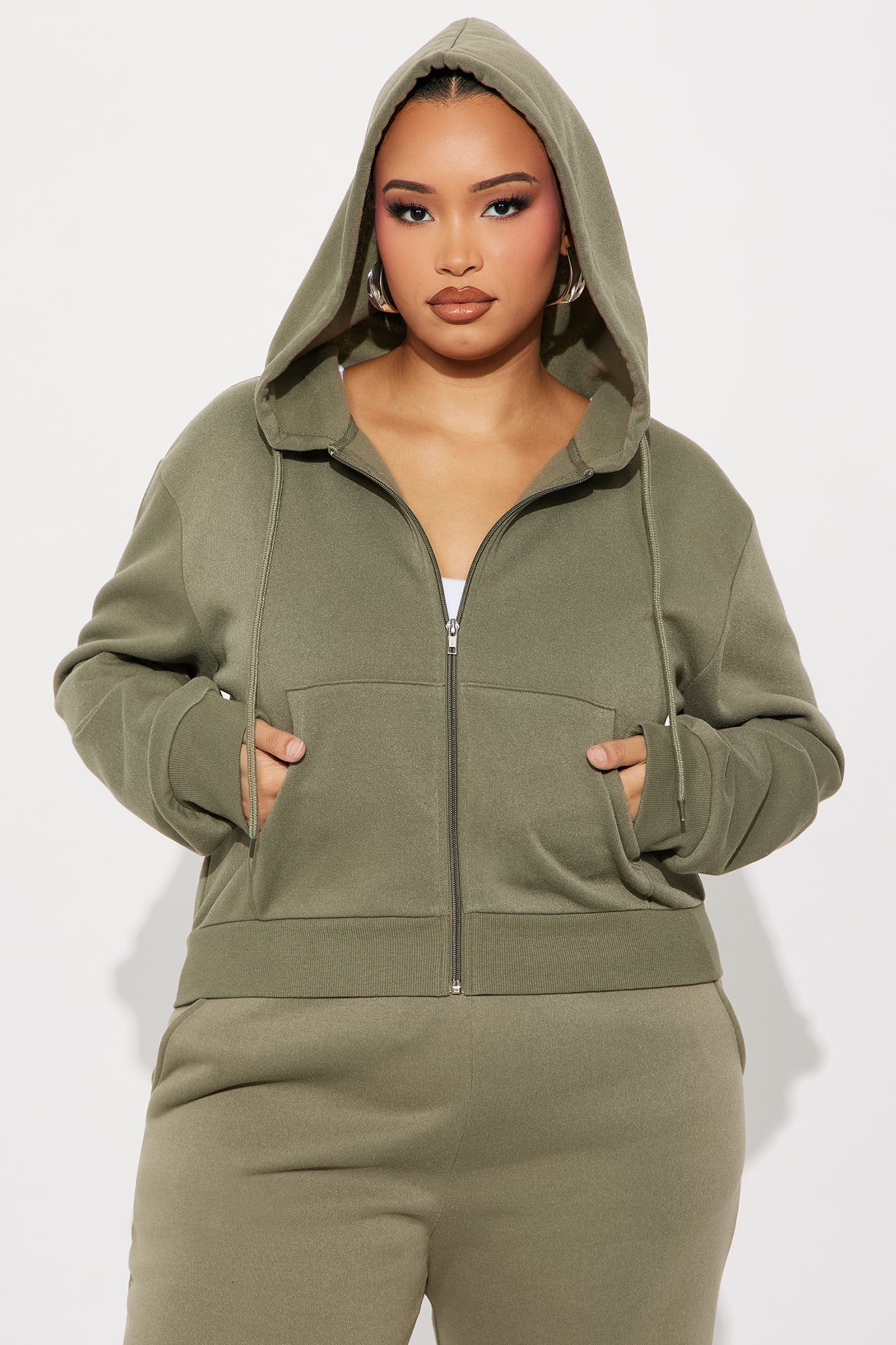 Kinsley Cropped Hoodie - Olive