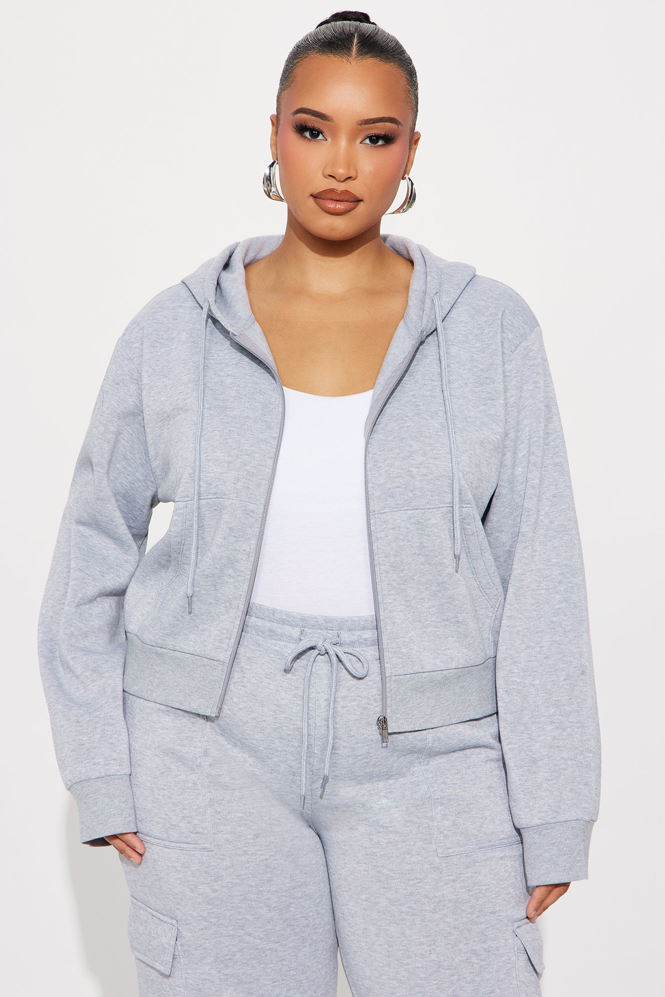 Kinsley Cropped Hoodie - Heather Grey