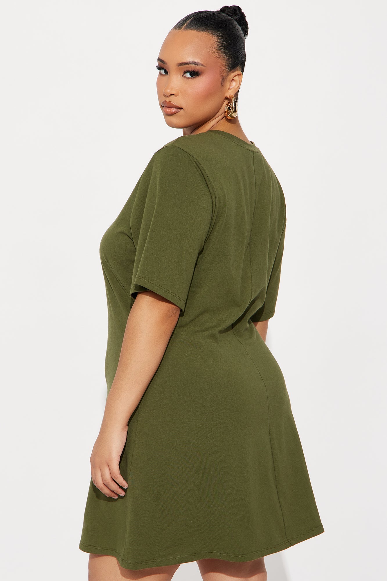 Jaycee Short Sleeve T Shirt Mini Dress - Olive