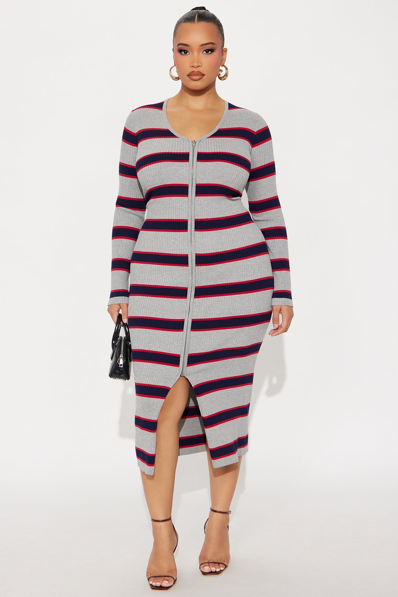 Fierce Mode Striped Midi Dress - Grey/combo
