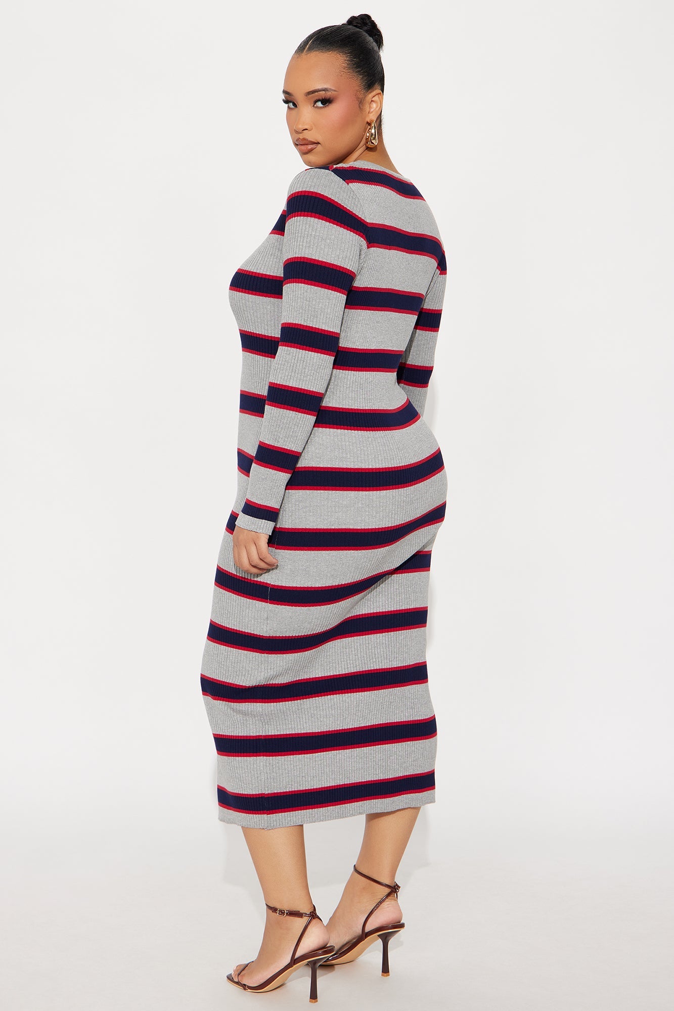 Fierce Mode Striped Midi Dress - Grey/combo