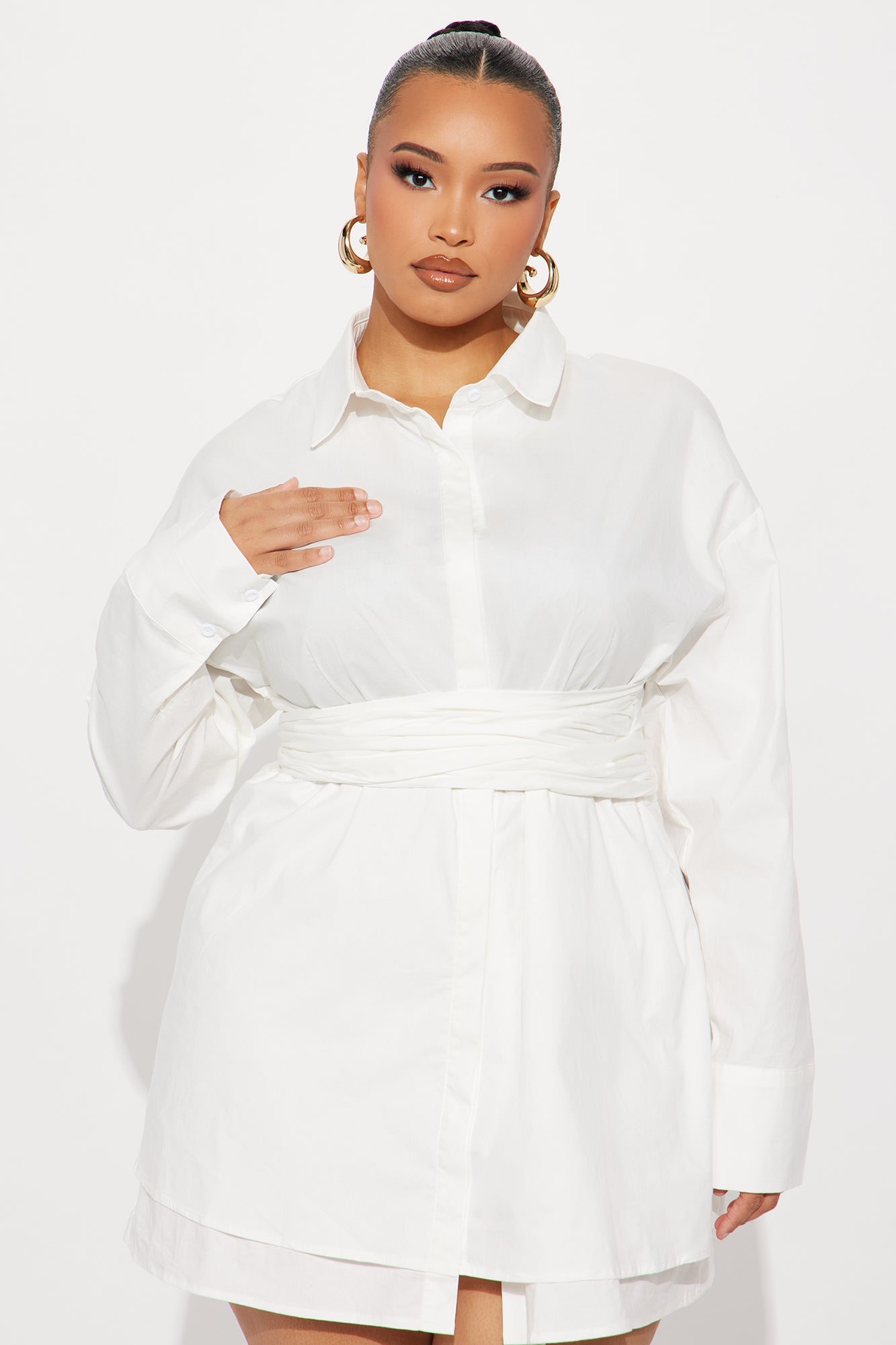 Stay Up Criss Cross Poplin Shirt Mini Dress - White