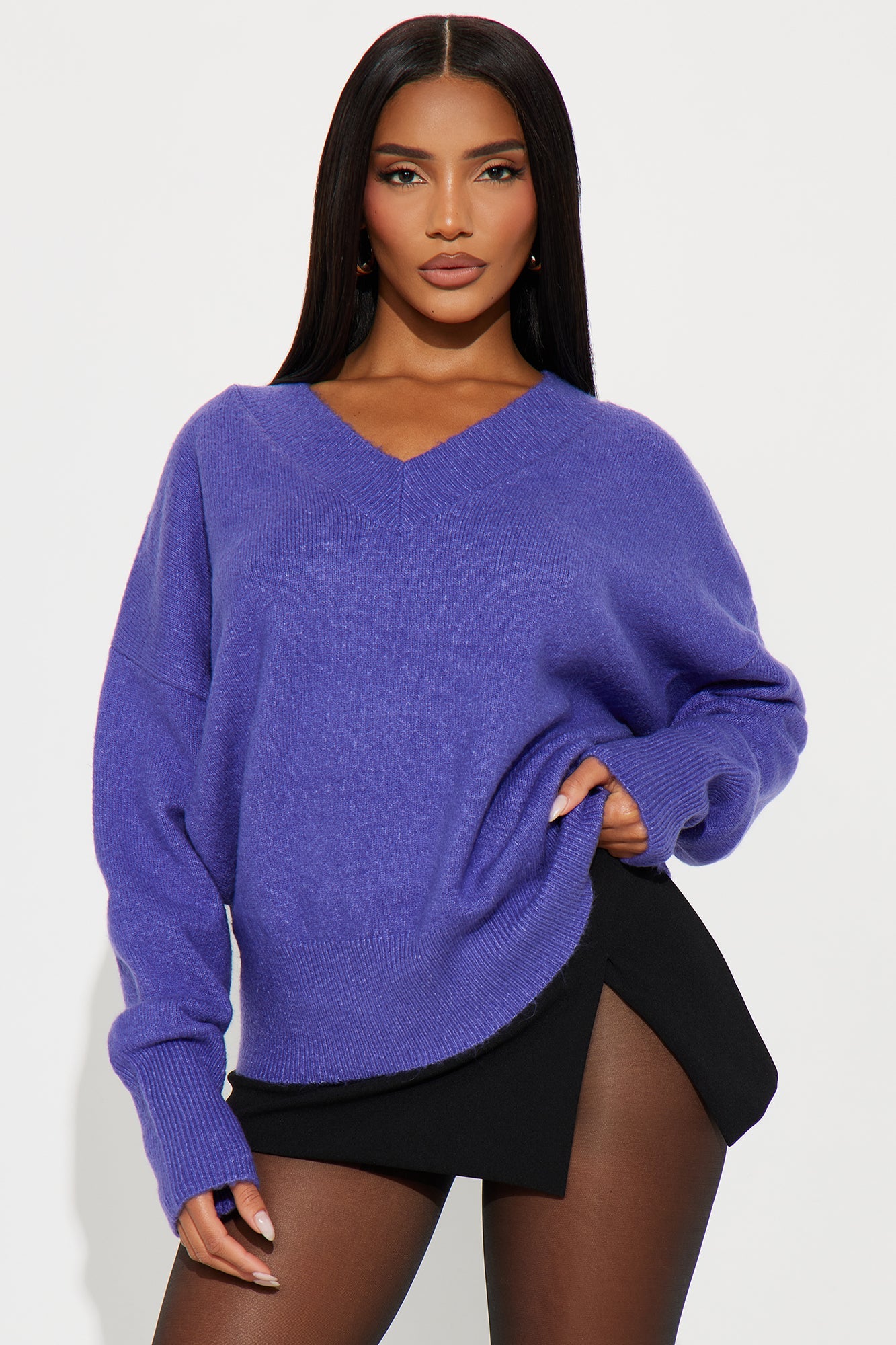 Serene V Neck Sweater - Purple