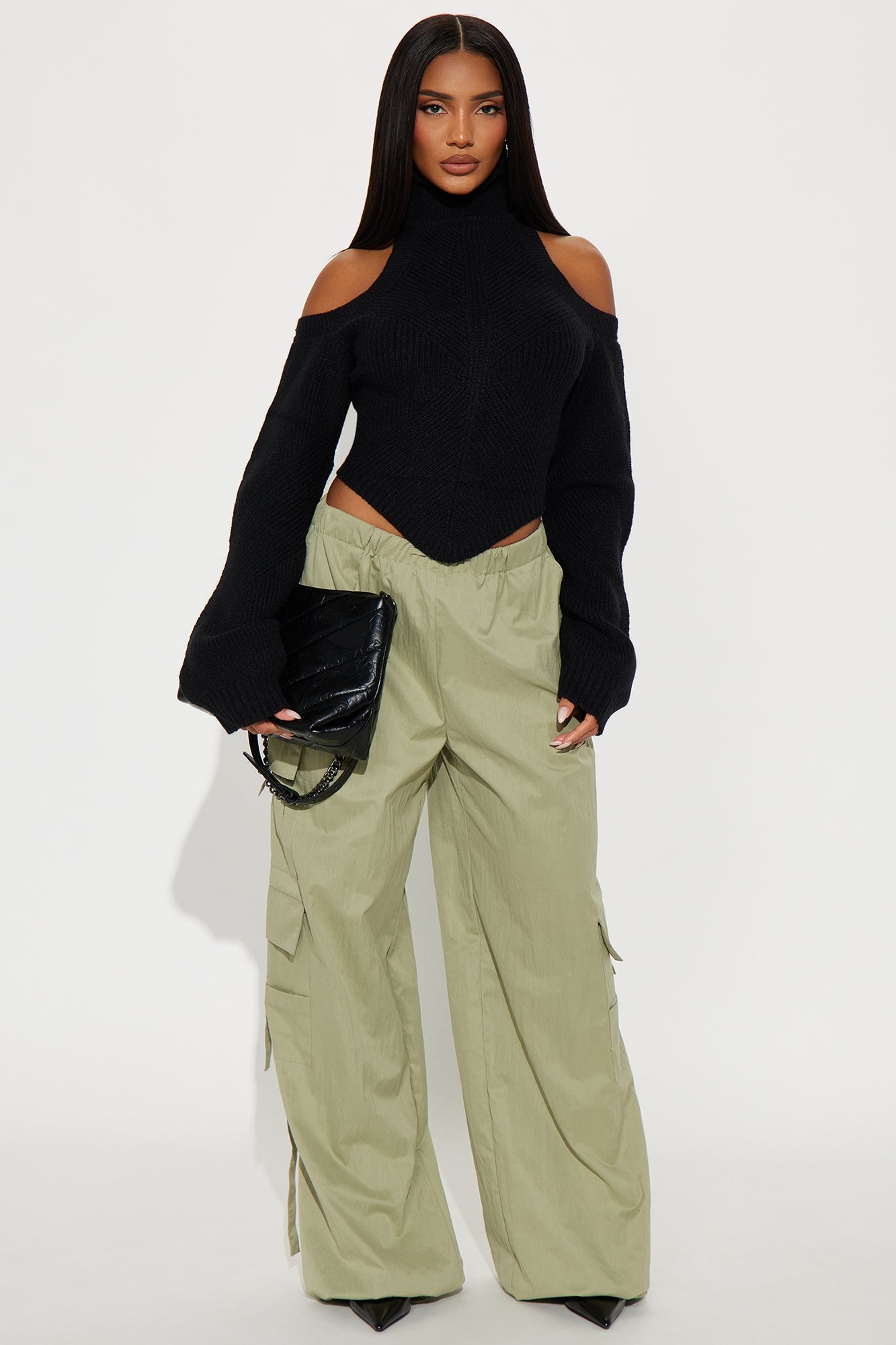 Caught Off Guard Mock Neck Sweater - Black