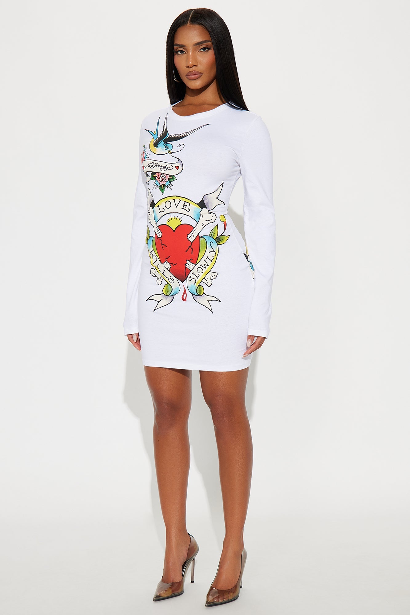 Ed Hardy Long Sleeve Mini Dress - White