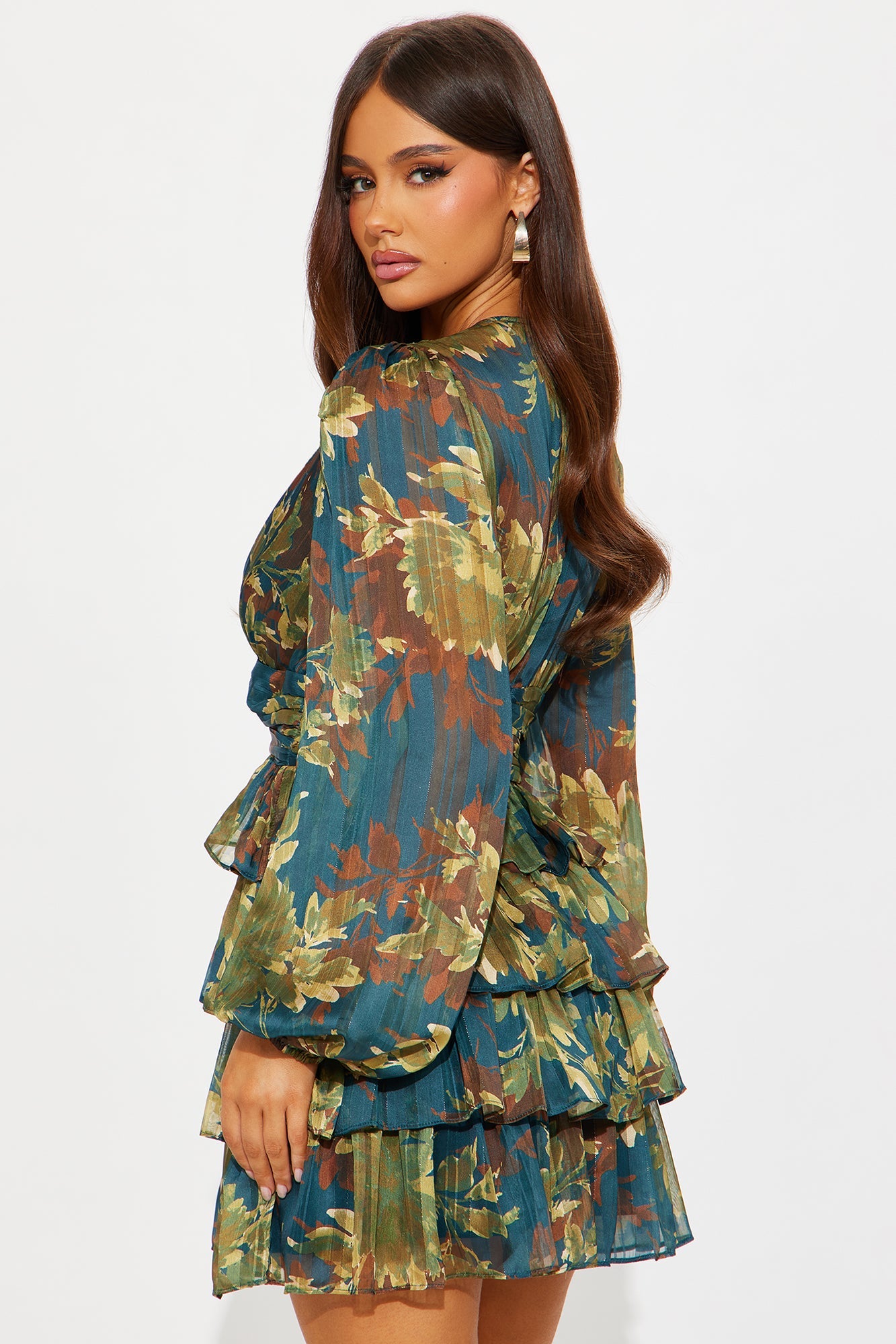Alessia Ruffle Chiffon Mini Dress - Green/combo