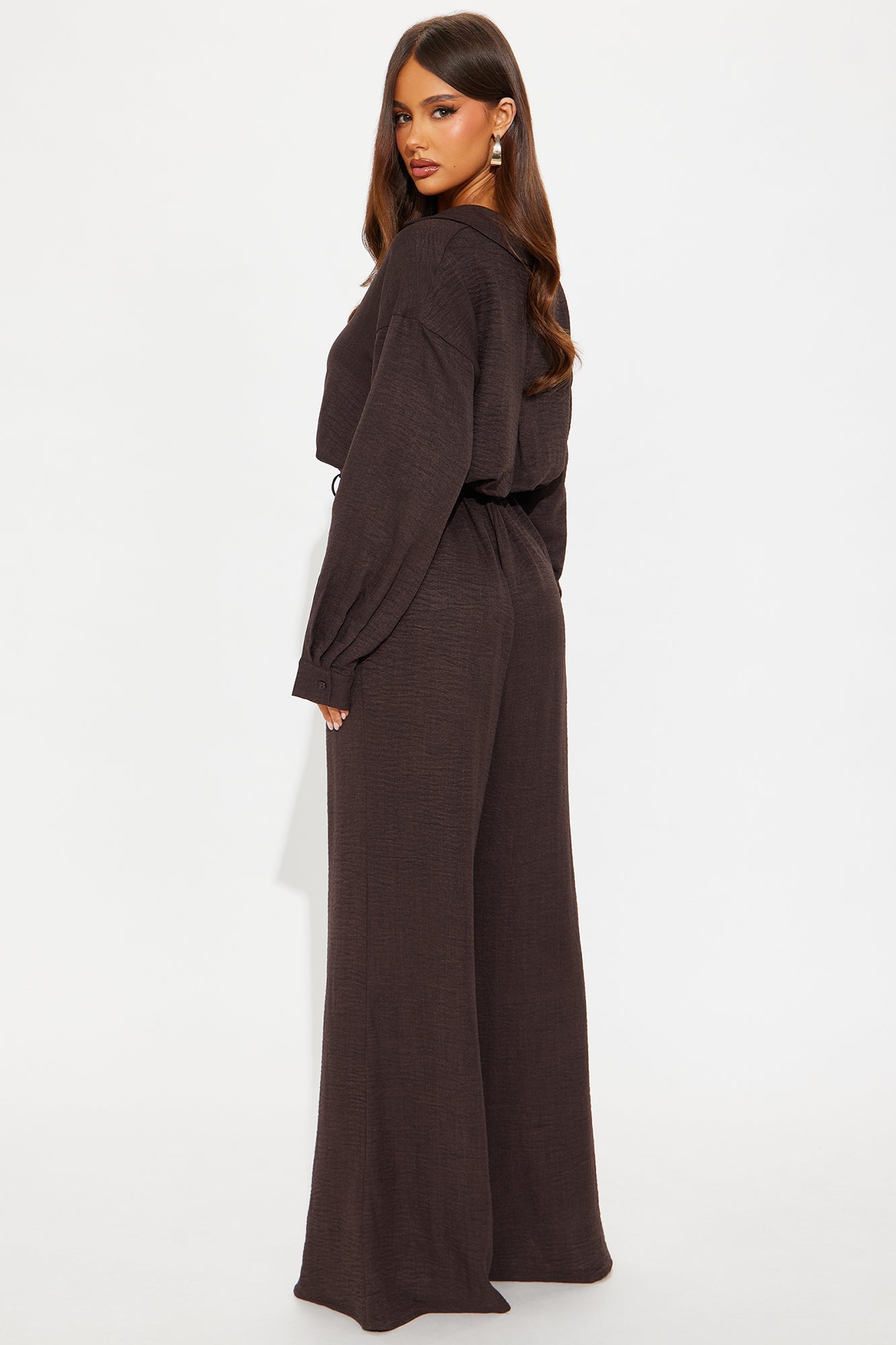 Demetria Belted Flare Jumpsuit - Chocolate