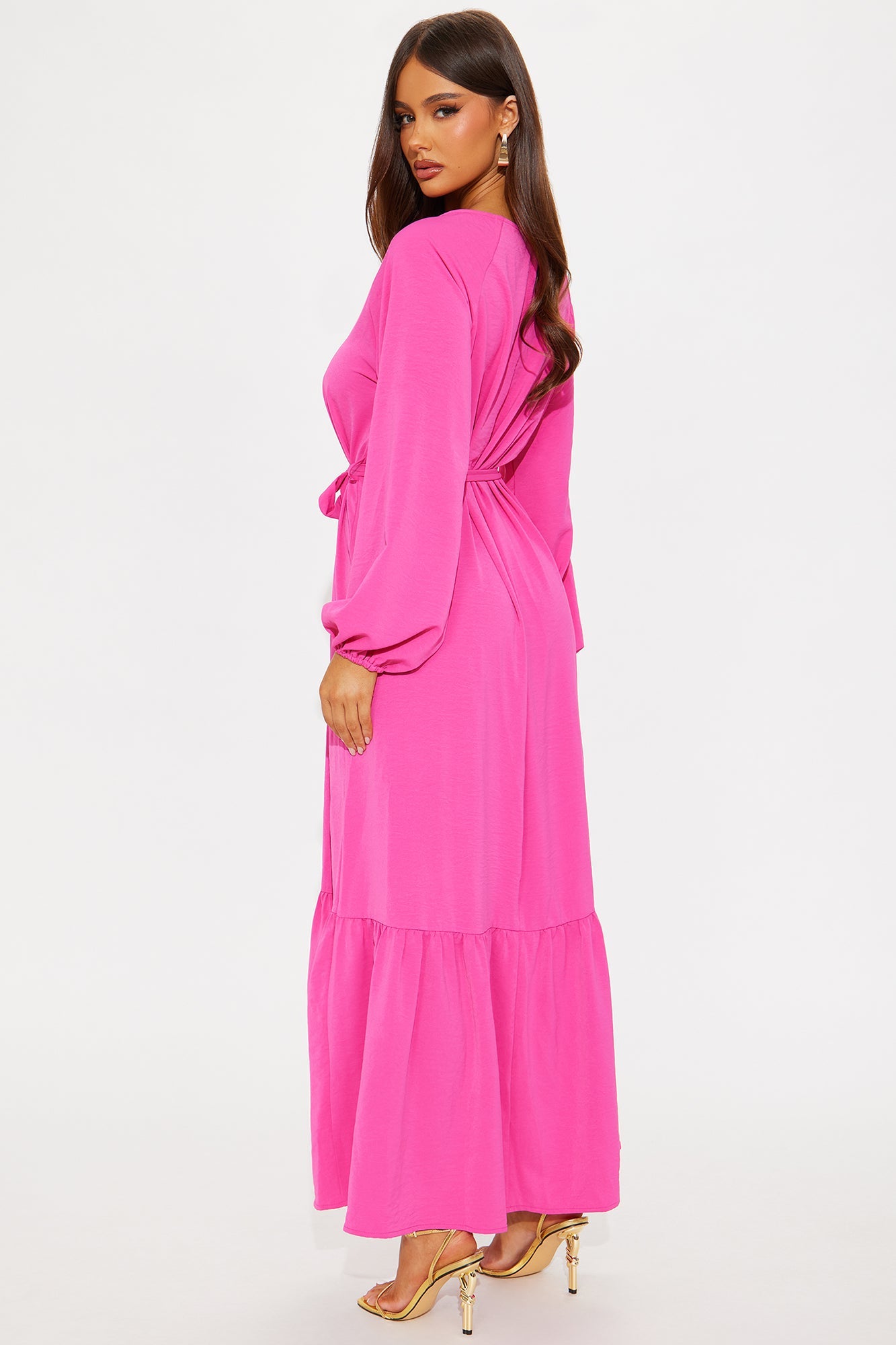 Swaying Long Sleeve Maxi Dress - Fuchsia