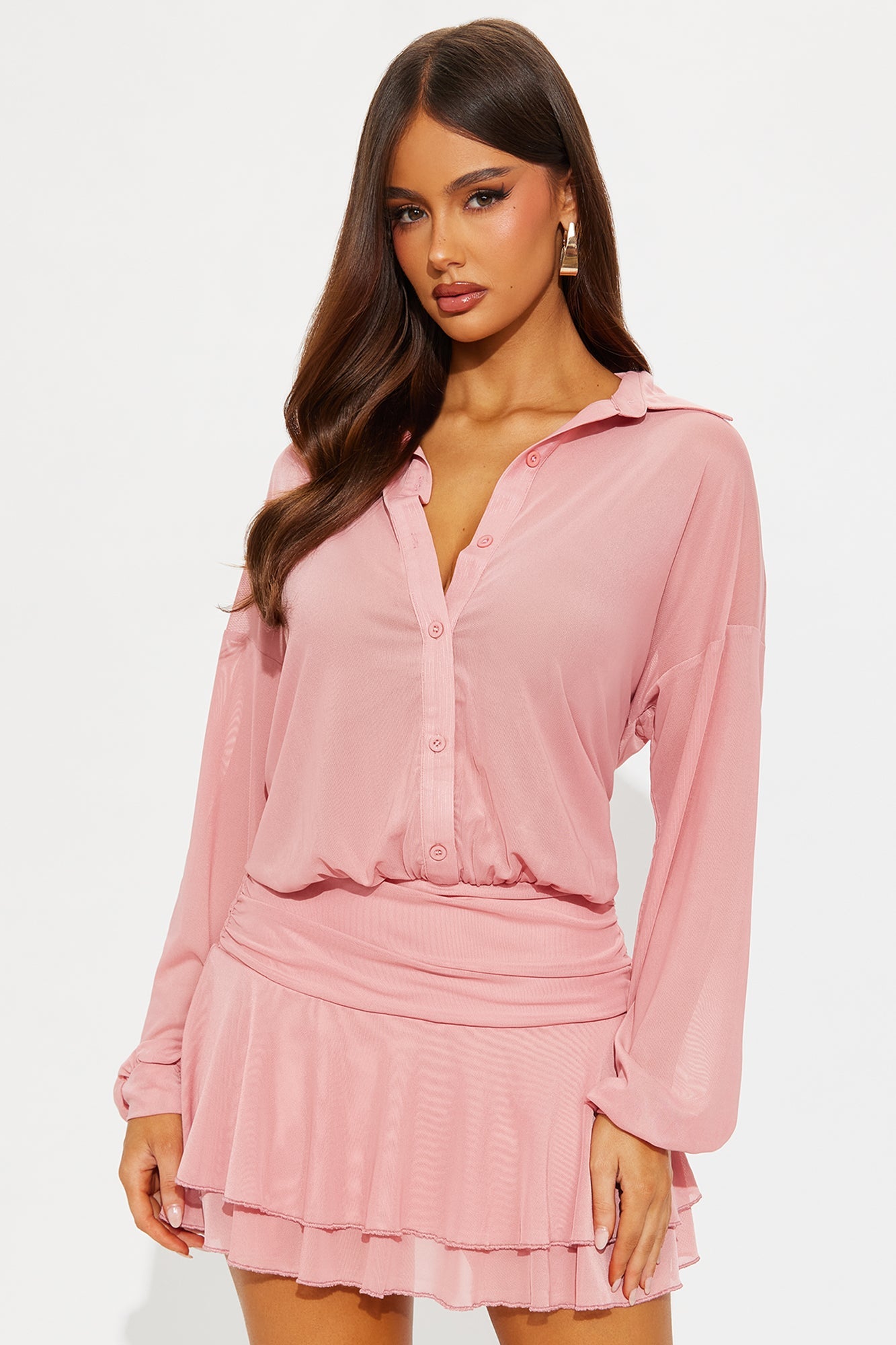 Bree Ruffle Mesh Mini Dress - Mauve