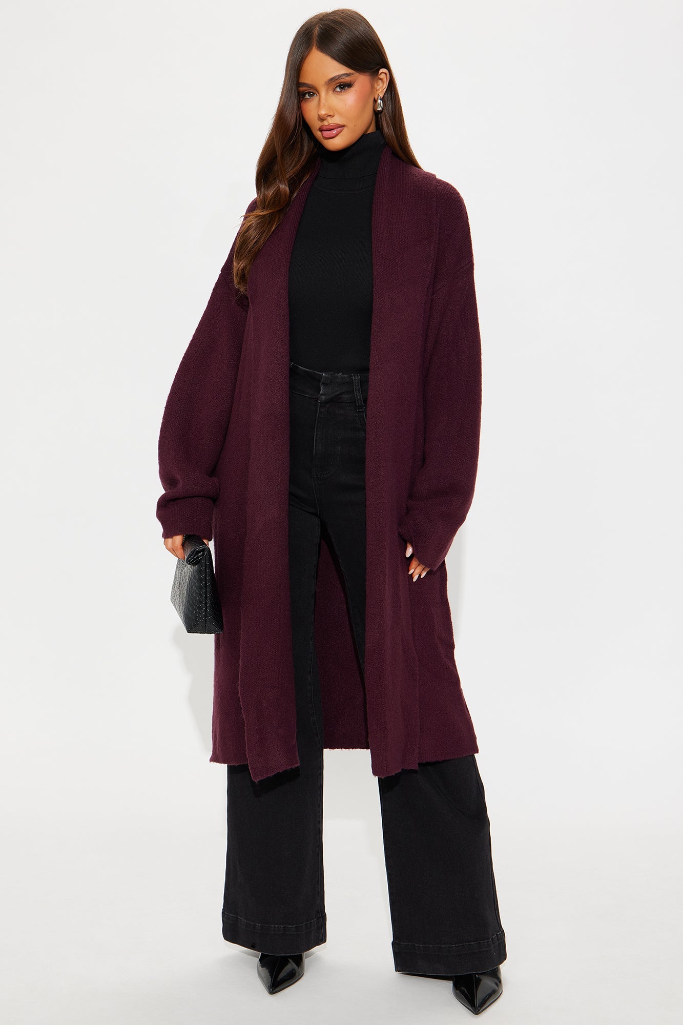 Winter Needs Open Front Cardigan - Wine
