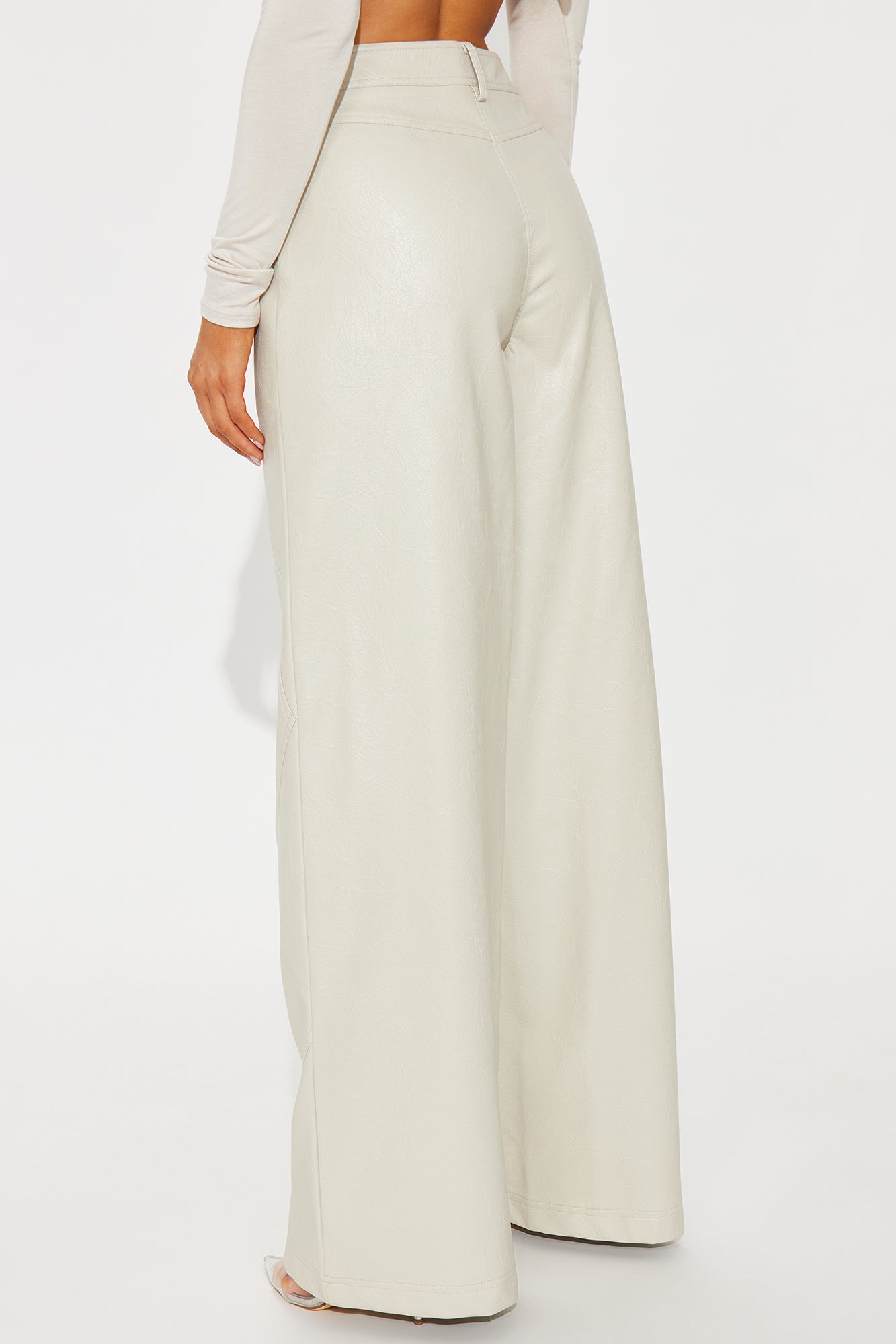 Bad Vibes Faux Leather Flare Pant 33″ - Stone