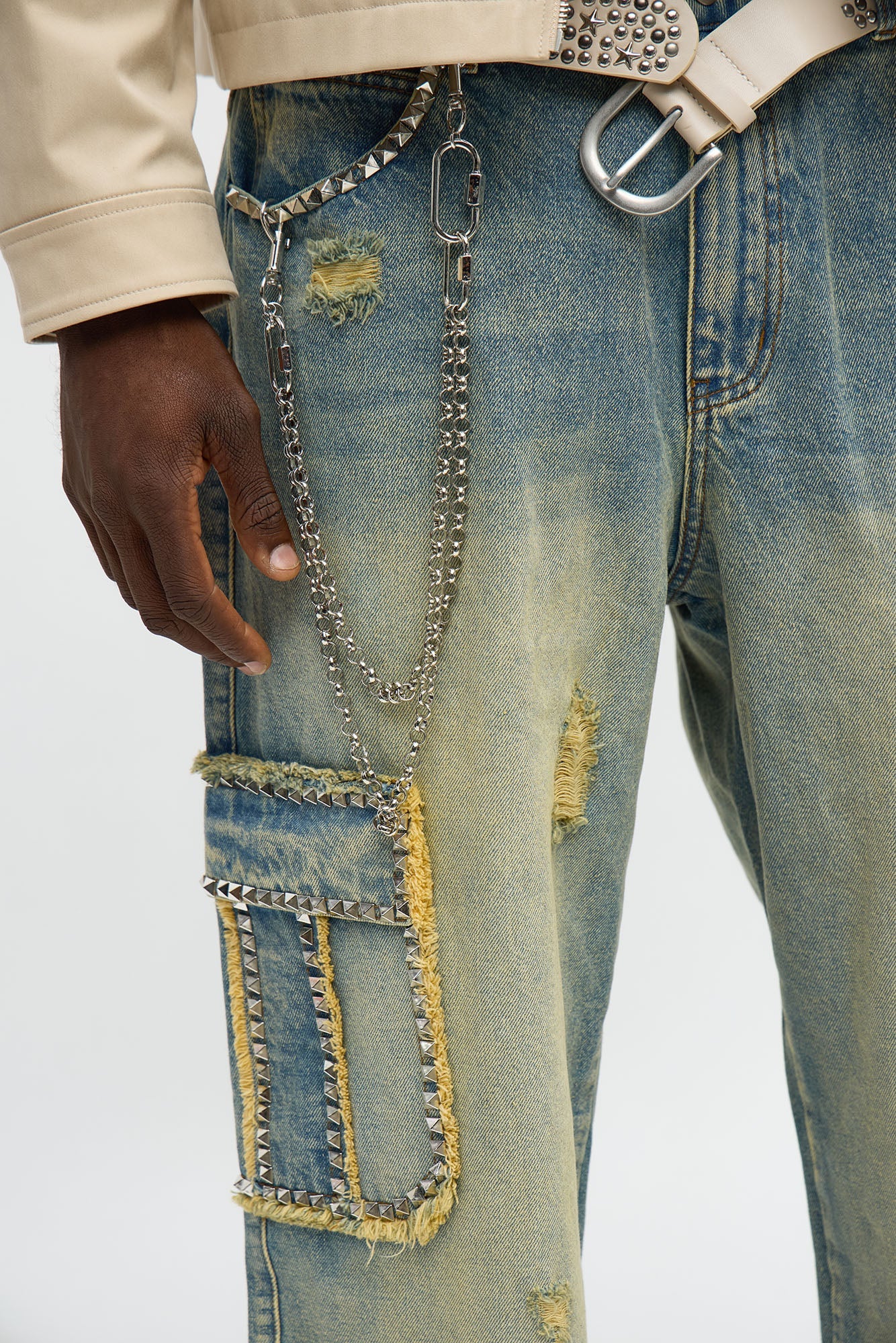 Baggy Studded Way Cargo Jean - Vintage Wash