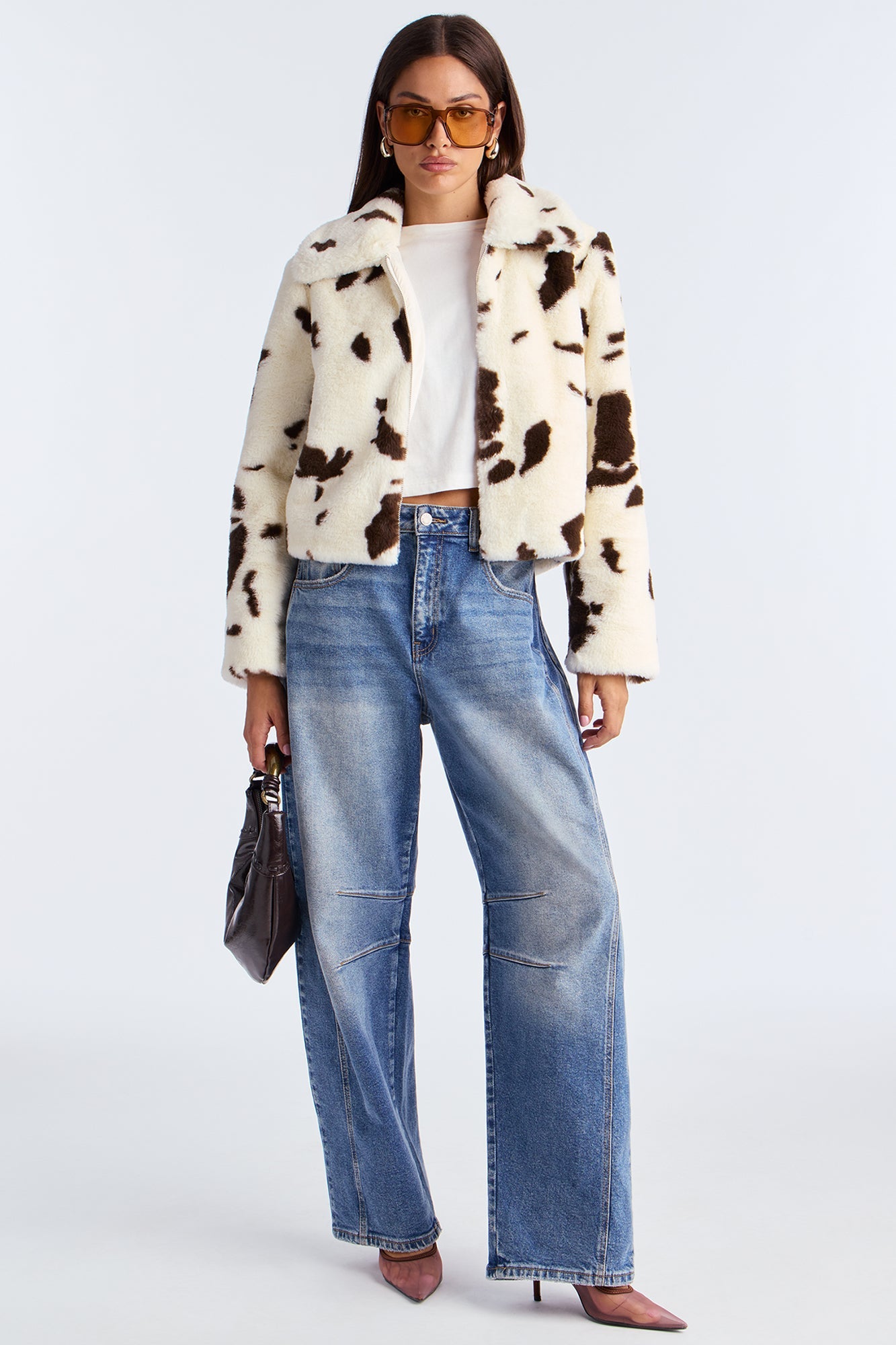 Nashville Nights Cow Print Faux Fur Coat - Brown/combo