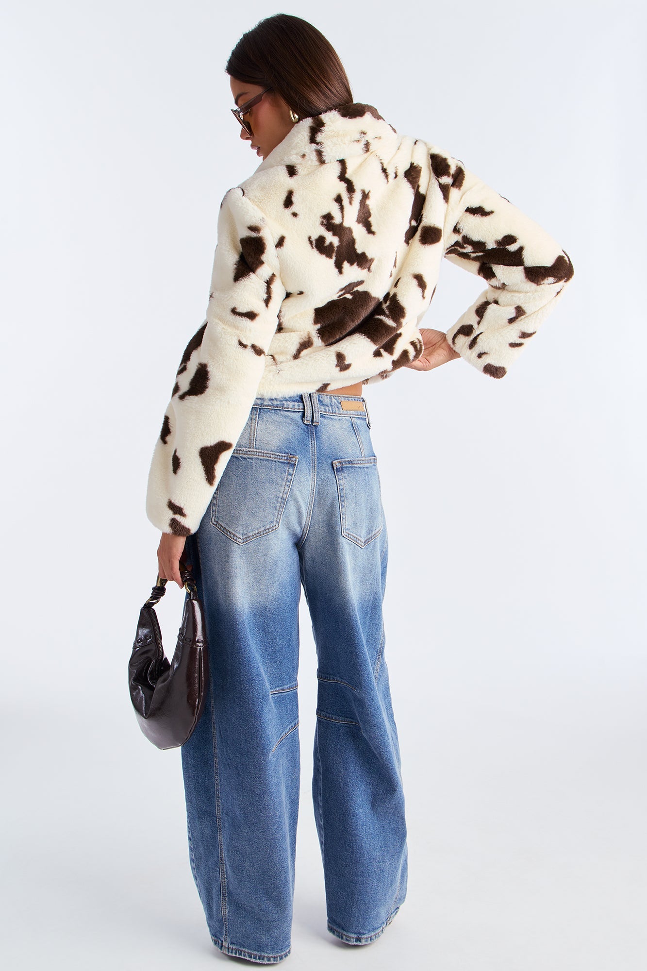 Nashville Nights Cow Print Faux Fur Coat - Brown/combo