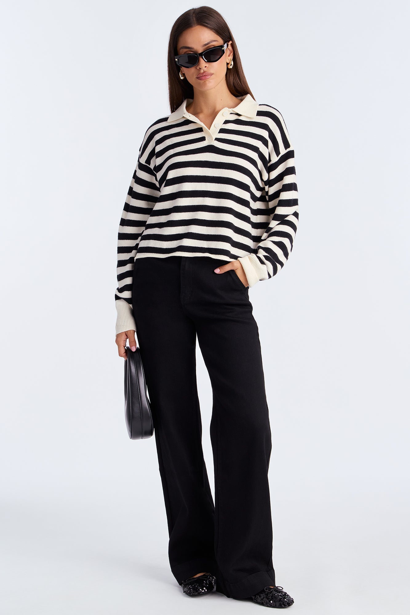 Elaia Striped Polo Sweater - Ivory/combo