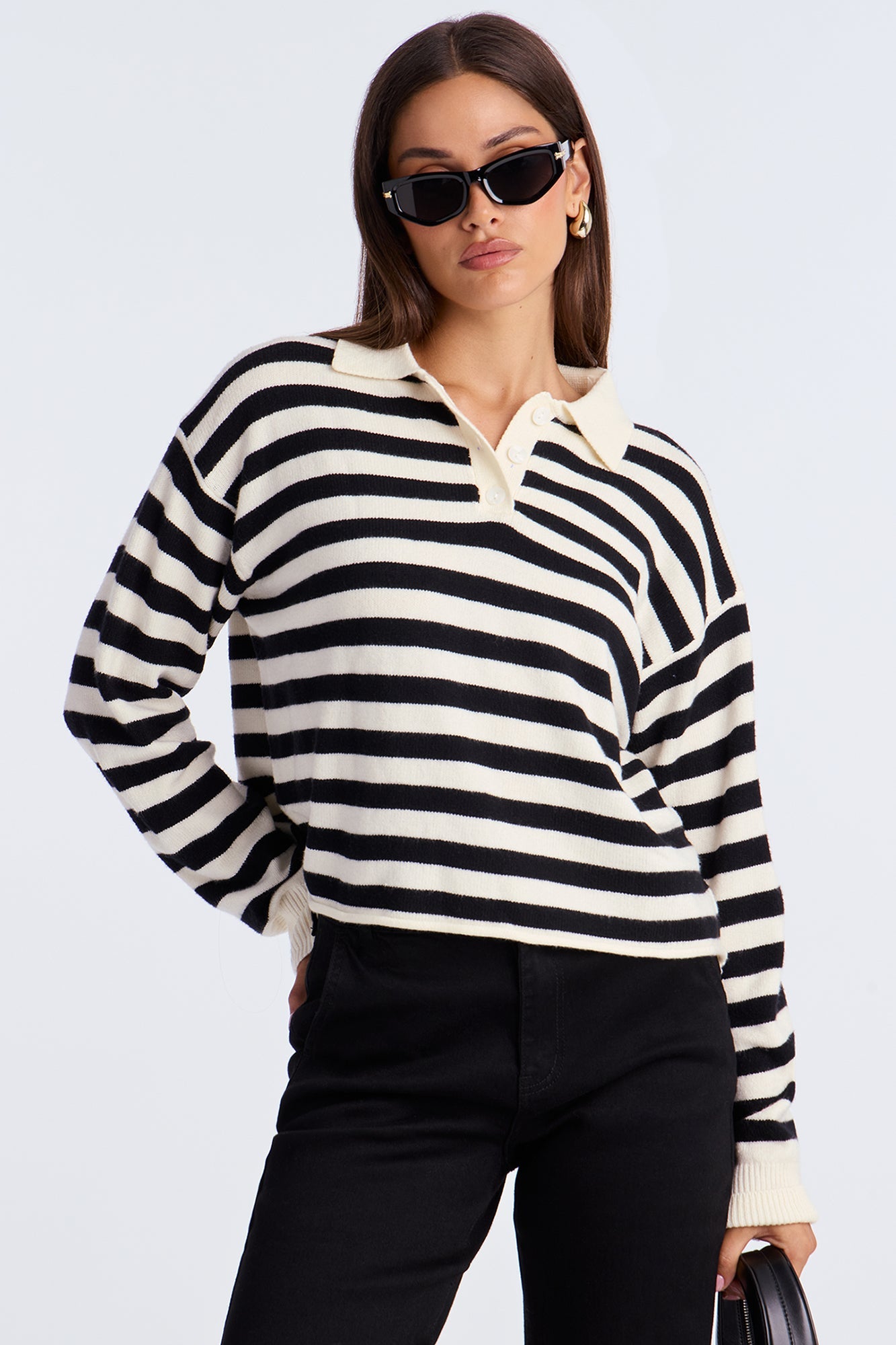 Elaia Striped Polo Sweater - Ivory/combo