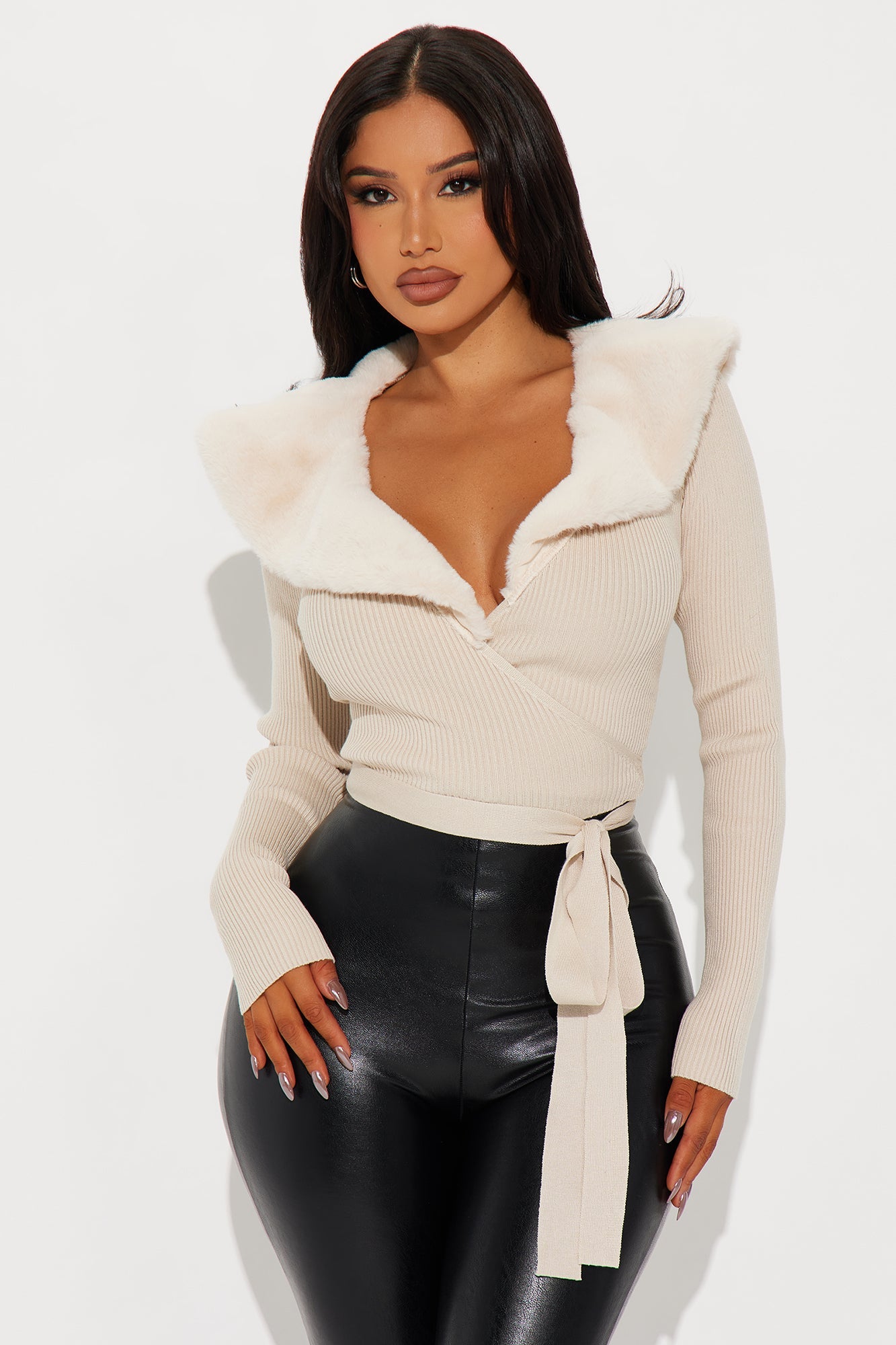 Snow Fall Faux Fur Sweater - Taupe