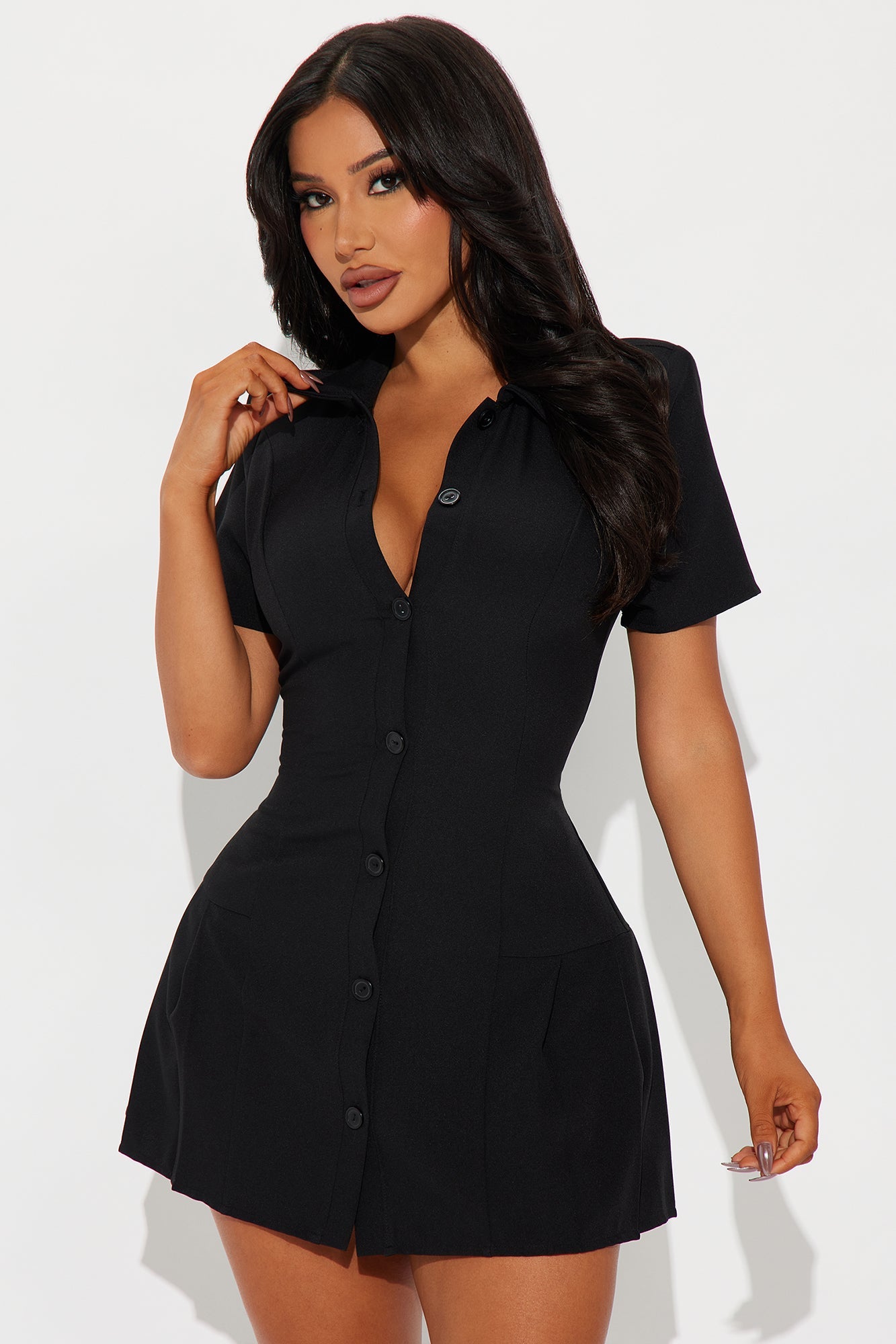 Nadia Collared Mini Dress - Black