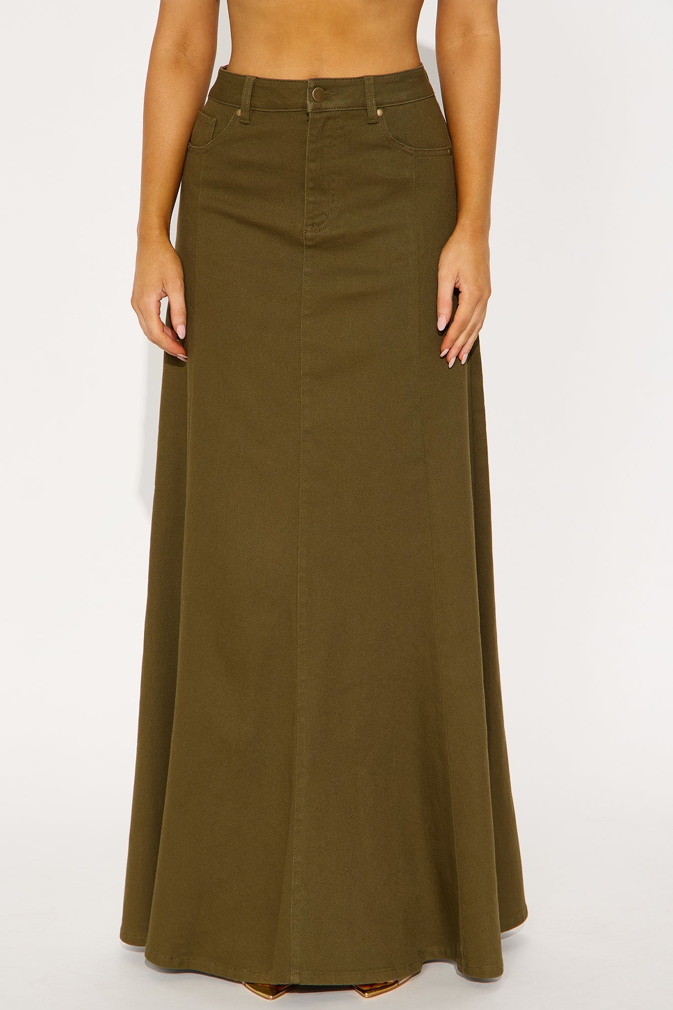 Make You Stay Twill Maxi Skirt - Olive