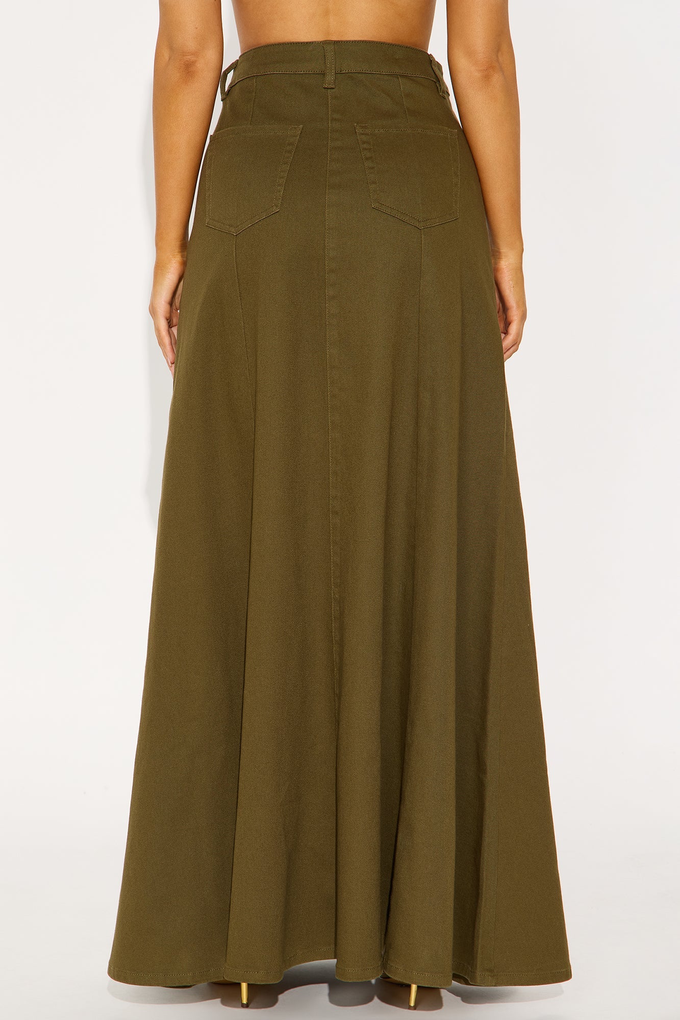 Make You Stay Twill Maxi Skirt - Olive