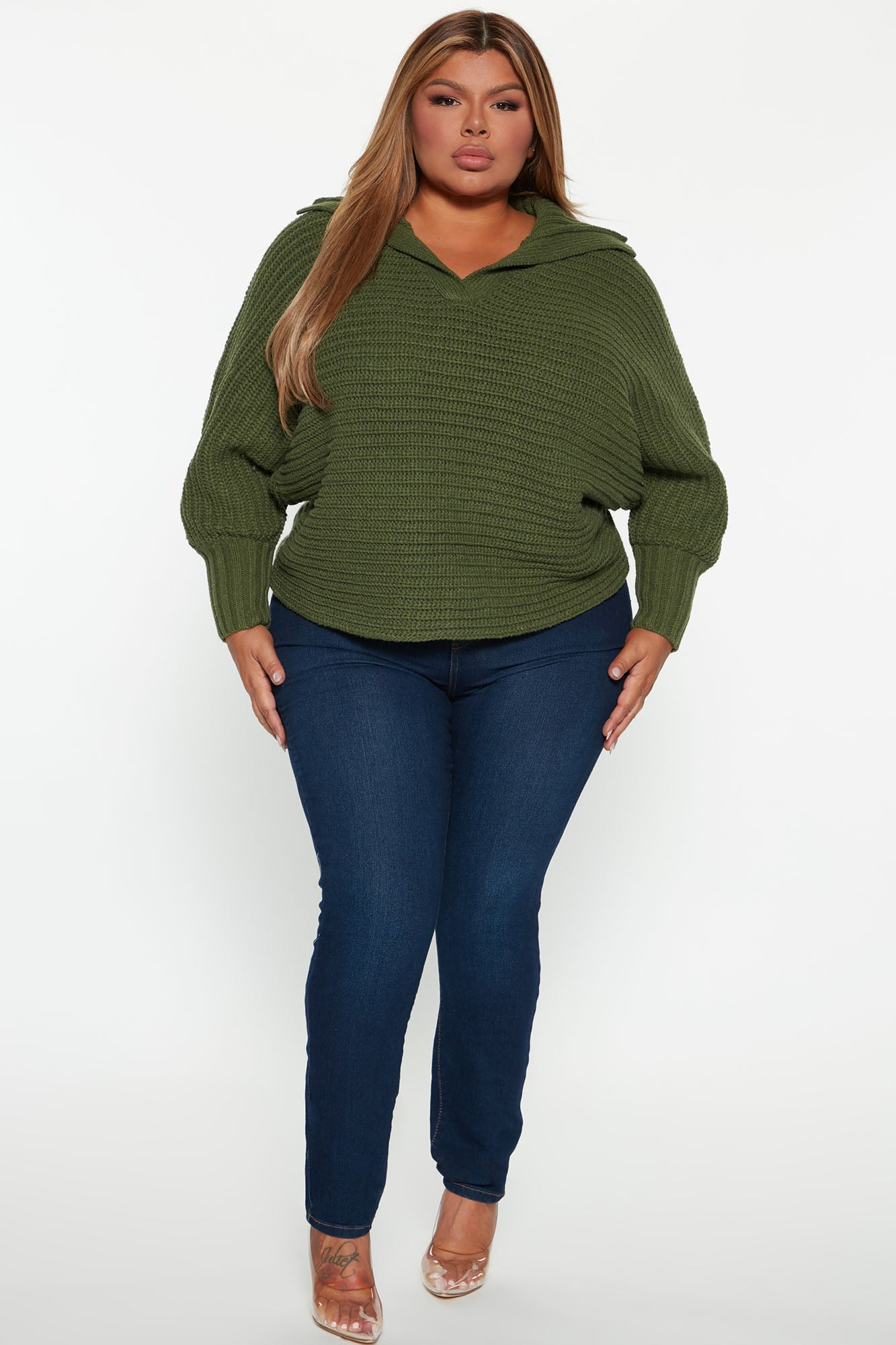 Cozy Rib Knit Collar Polo Sweater - Hunter