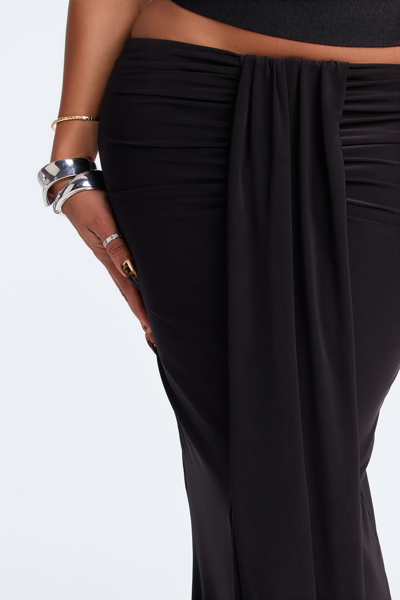 All Dressed Up Draped Maxi Skirt - Black