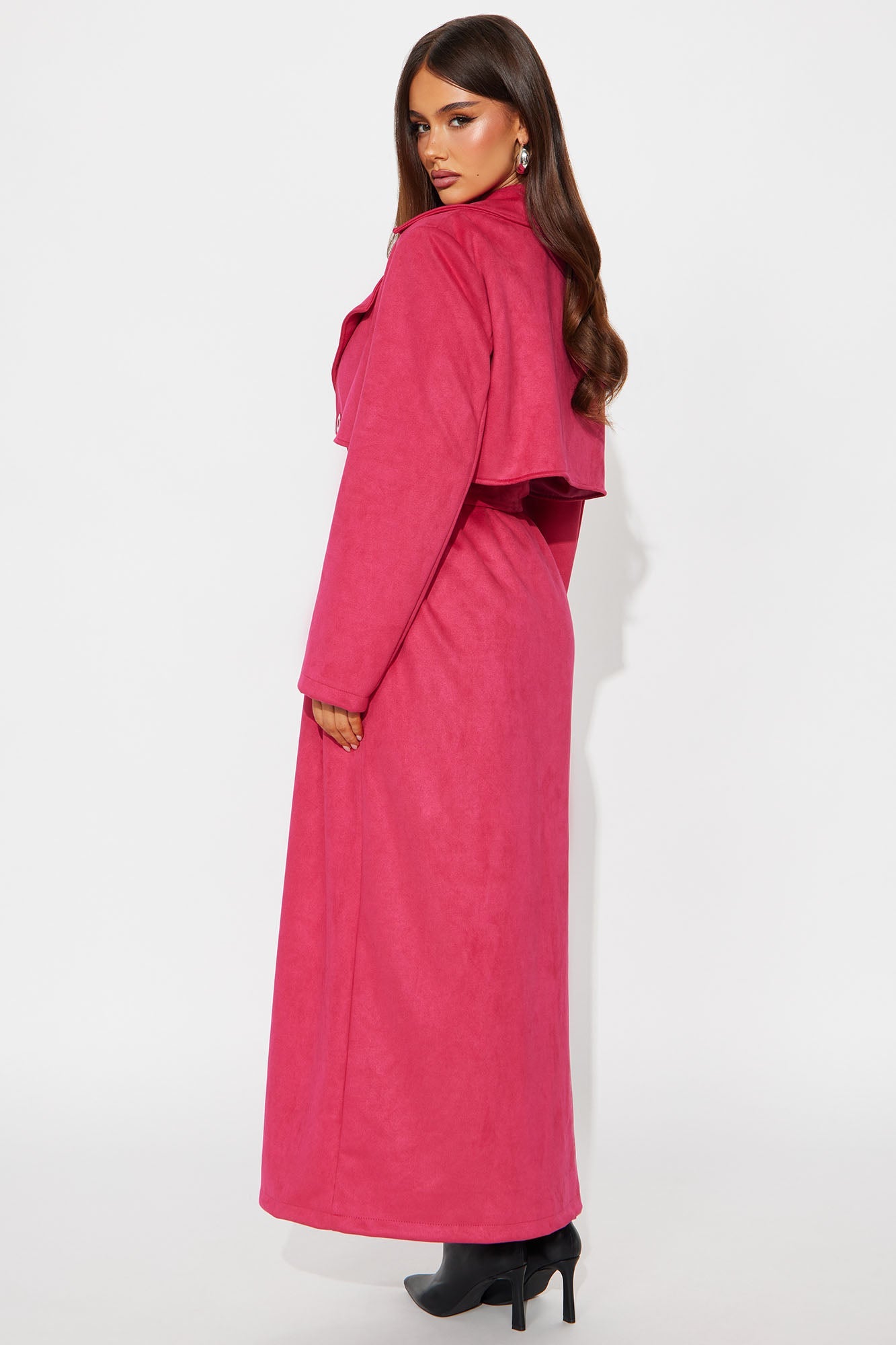 Topic of Conversation Faux Suede Trench Coat - Fuchsia