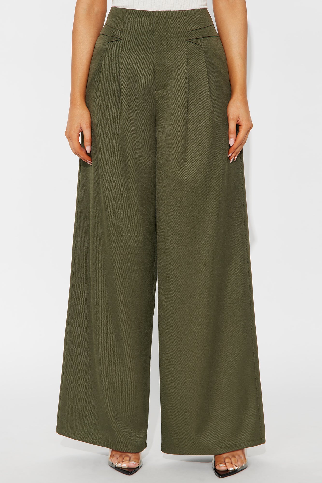 Level You Up Wide Leg Twill Pant 32″ - Olive