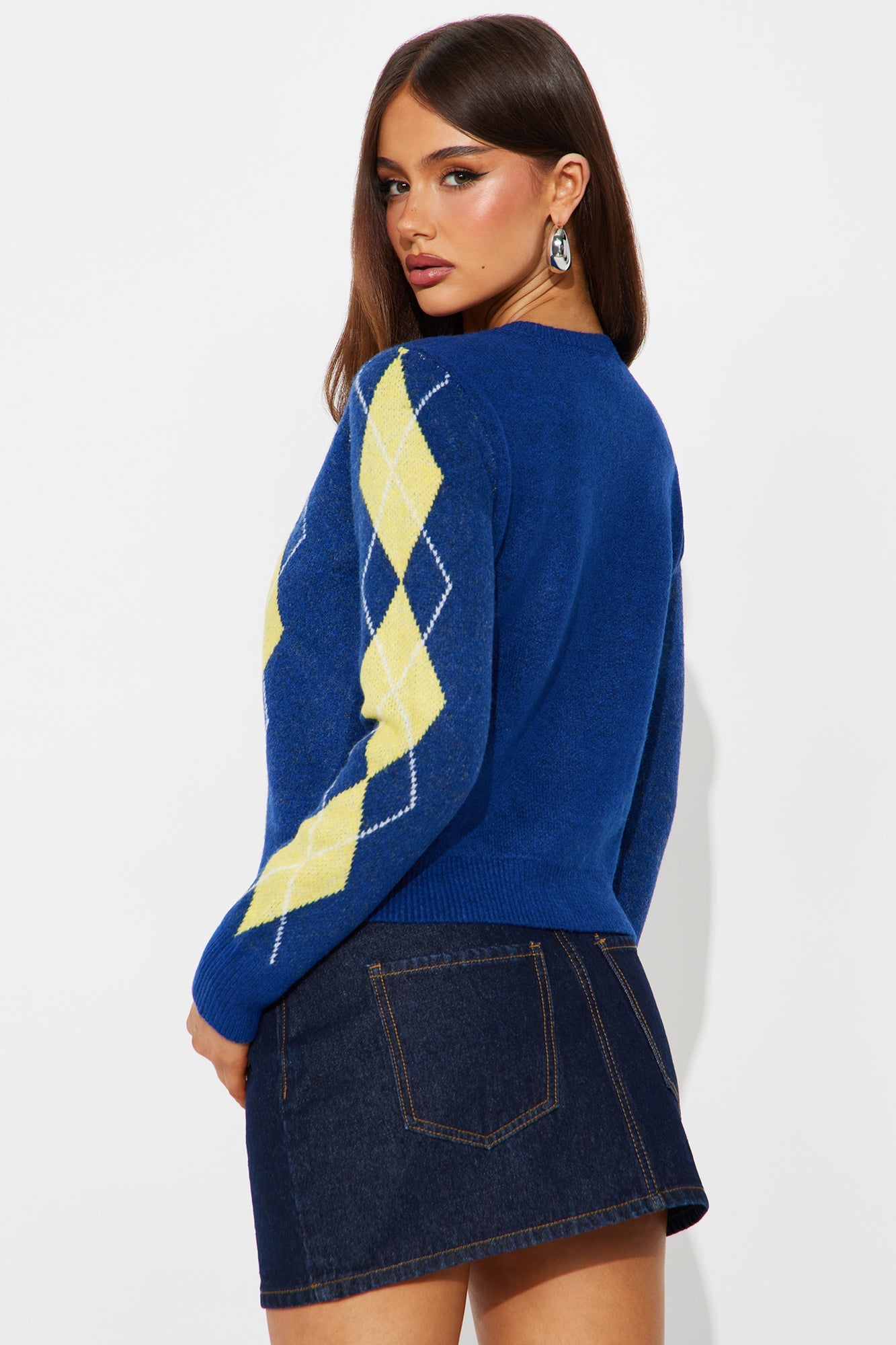 She Reads Argyle Sweater - Blue/combo