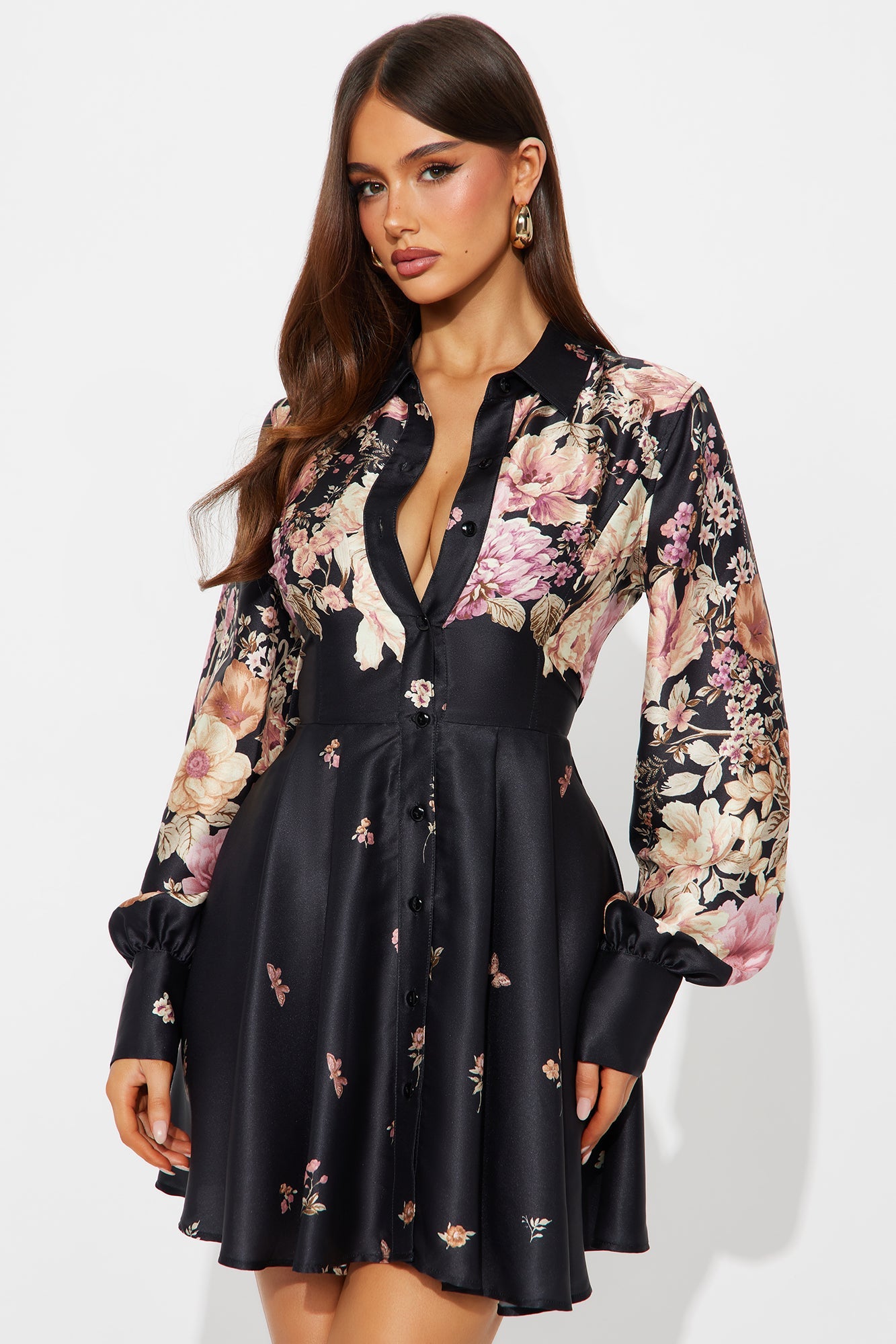 Maribelle Floral Satin Mini Dress - Black/combo