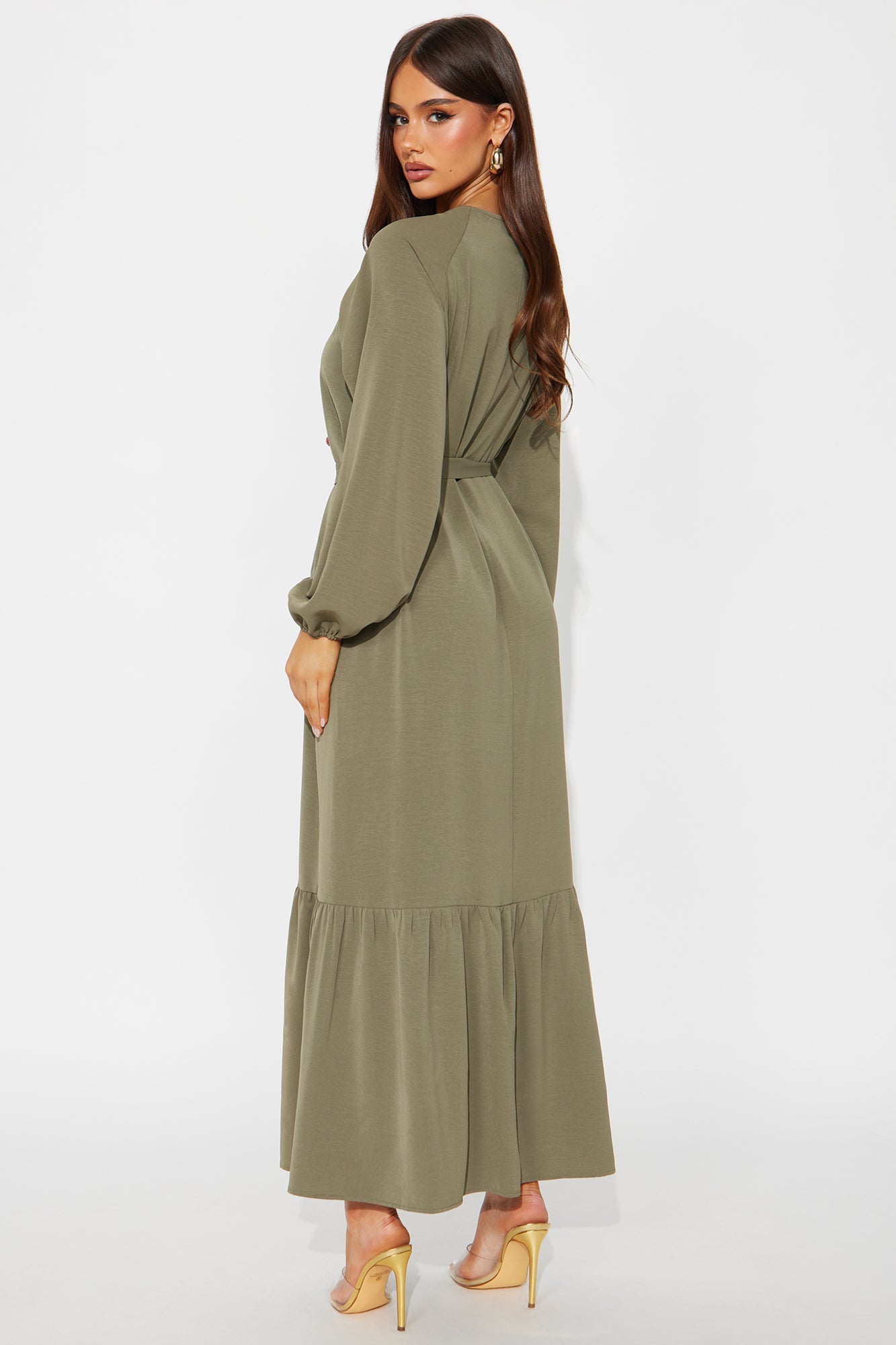 Swaying Long Sleeve Maxi Dress - Olive