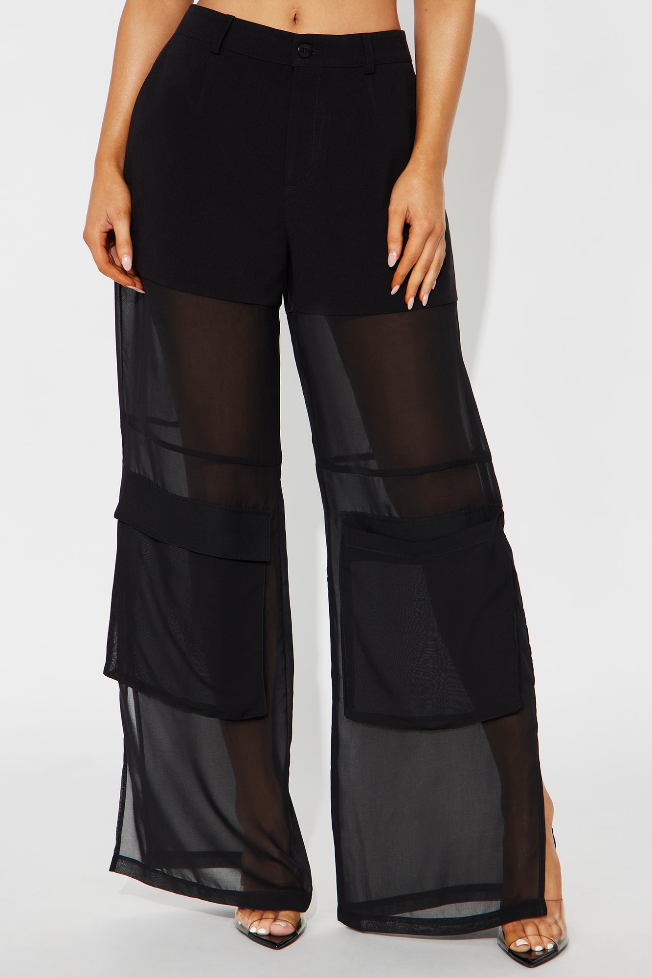 Lourdes Wide Leg Sheer Pant 32″ - Black