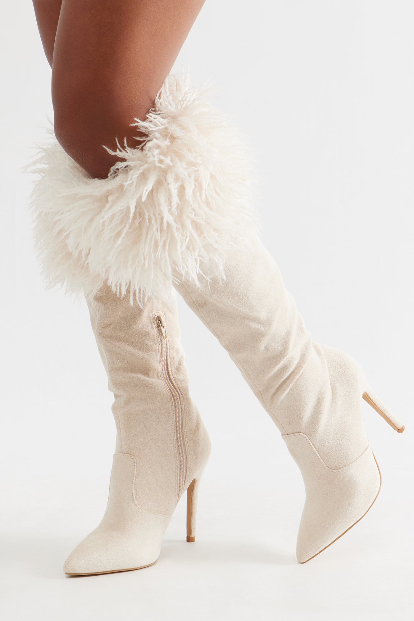 Christopher Faux Fur Trim Boots - Cream