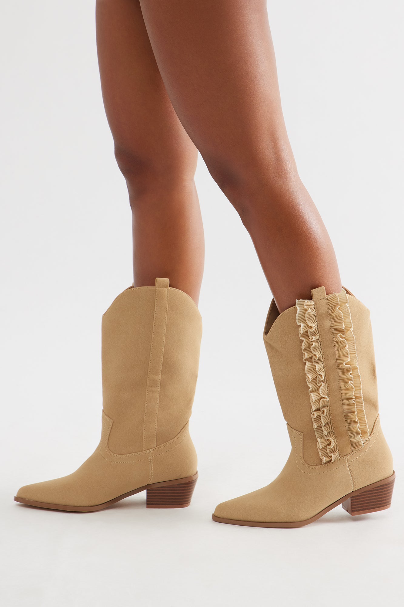 Equestrian Ruffle Cowboy Boots - Sand