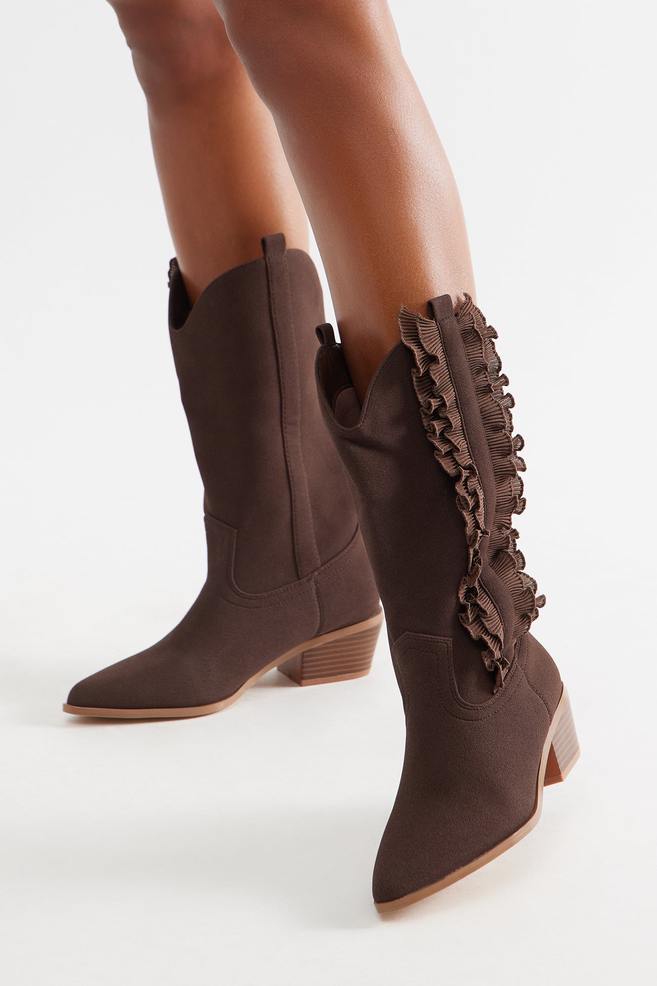 Equestrian Ruffle Cowboy Boots - Chocolate