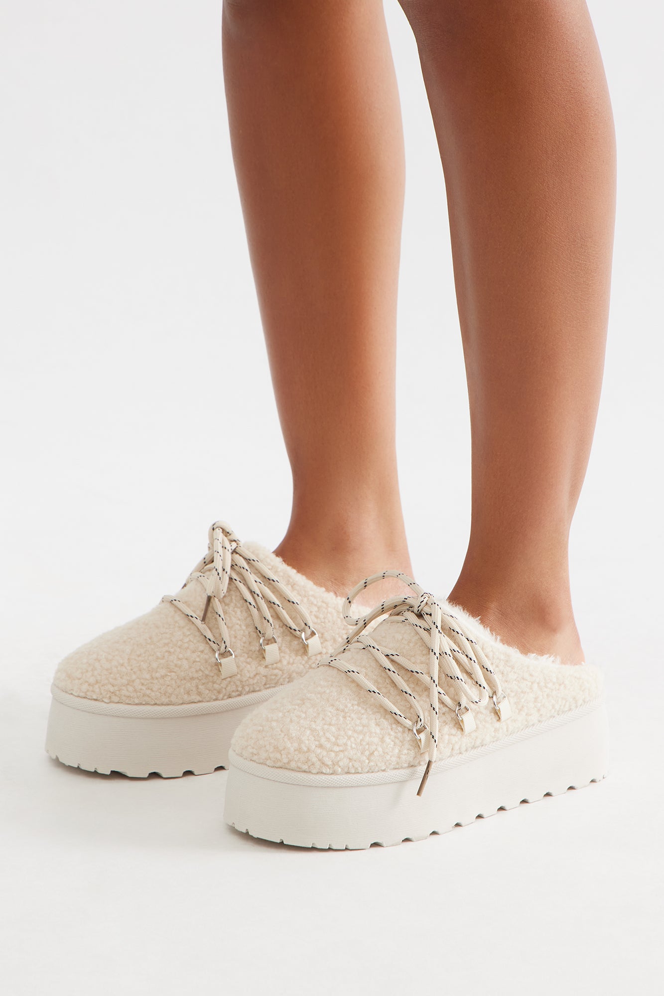Latte Sherpa Platform Booties - Cream