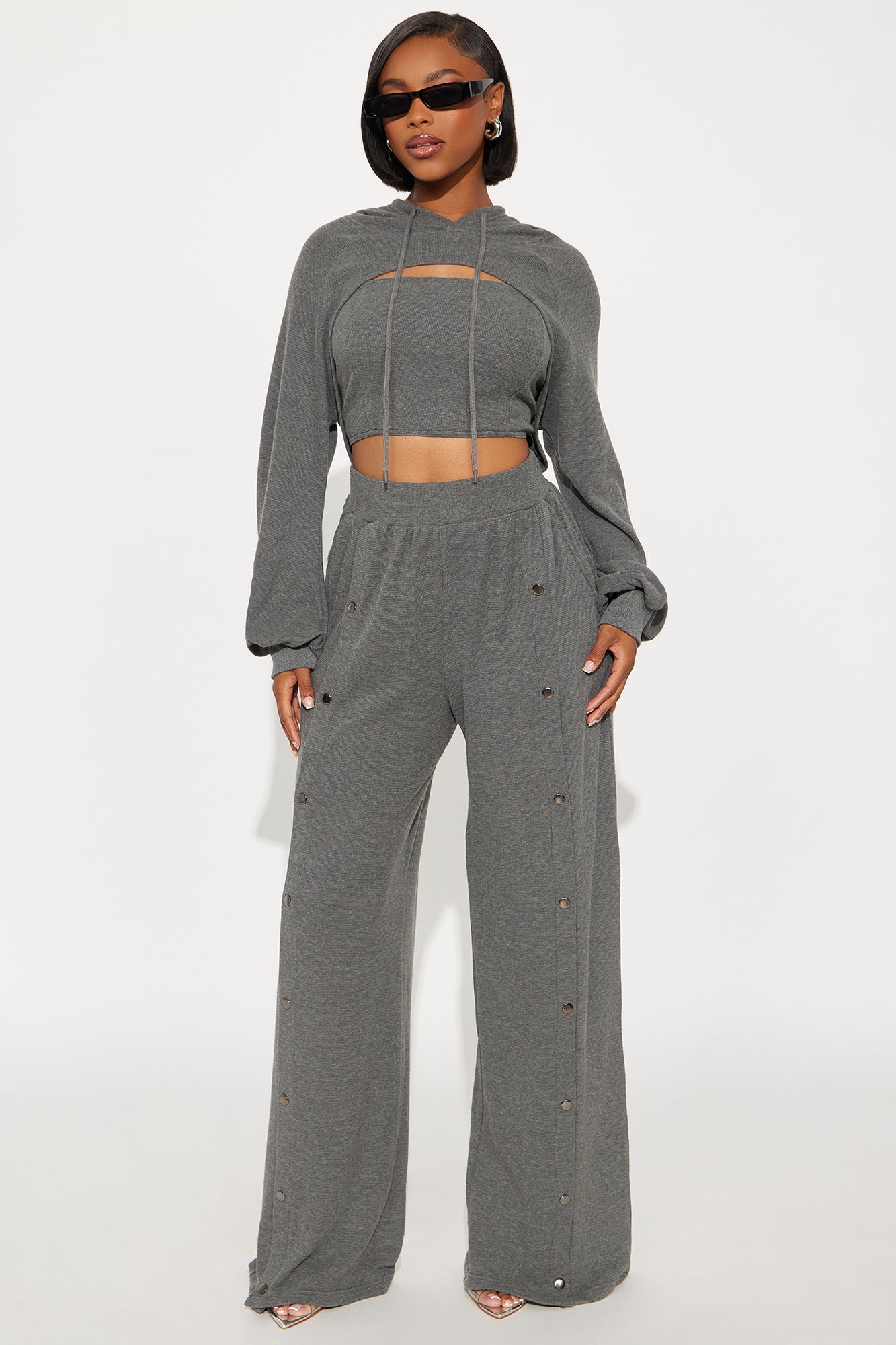 Laia 3 Piece Hooded Pant Set - Charcoal
