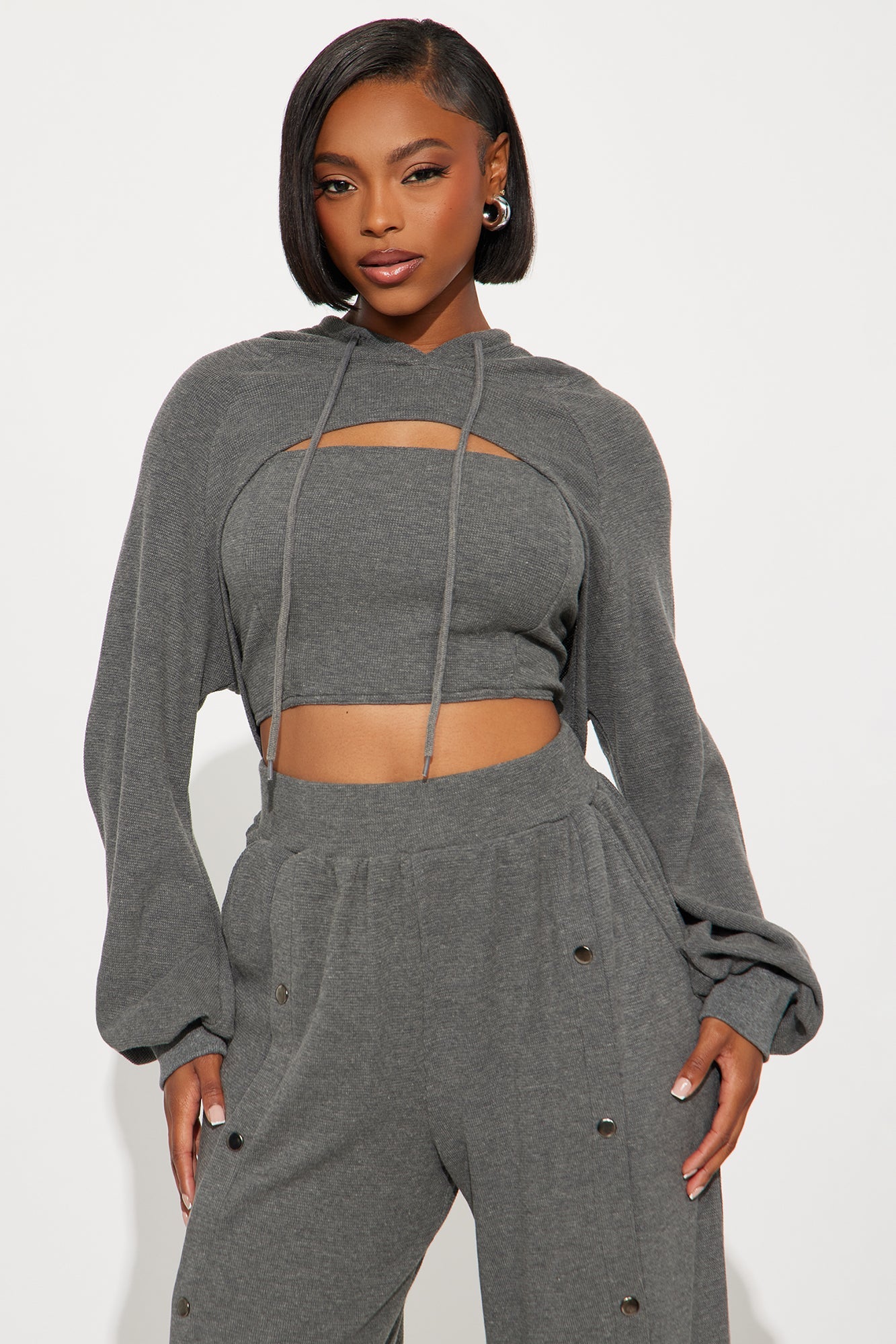 Laia 3 Piece Hooded Pant Set - Charcoal