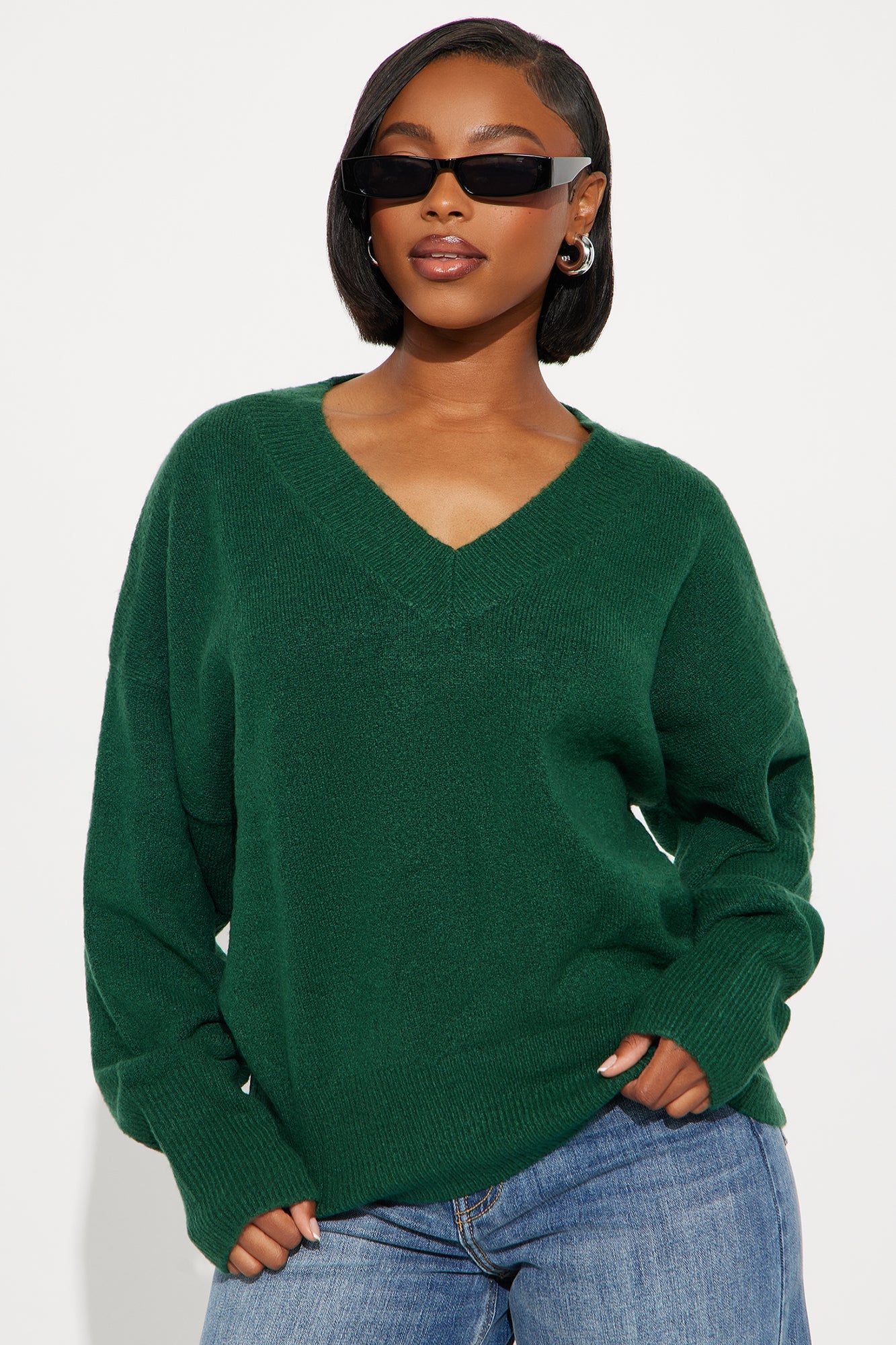 Serene V Neck Sweater - Green
