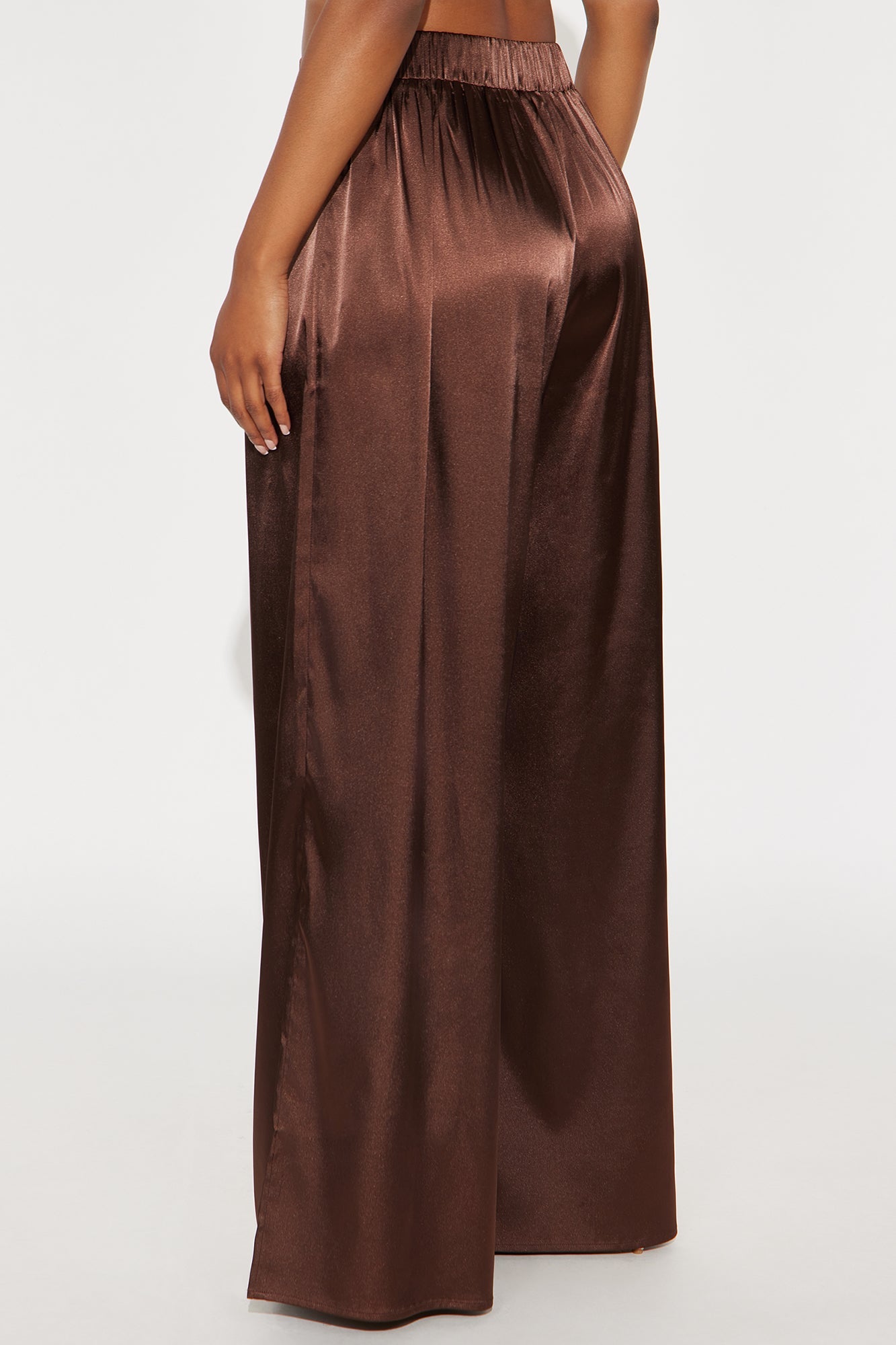 First Class Wide Leg Satin Pant 32″ - Chocolate