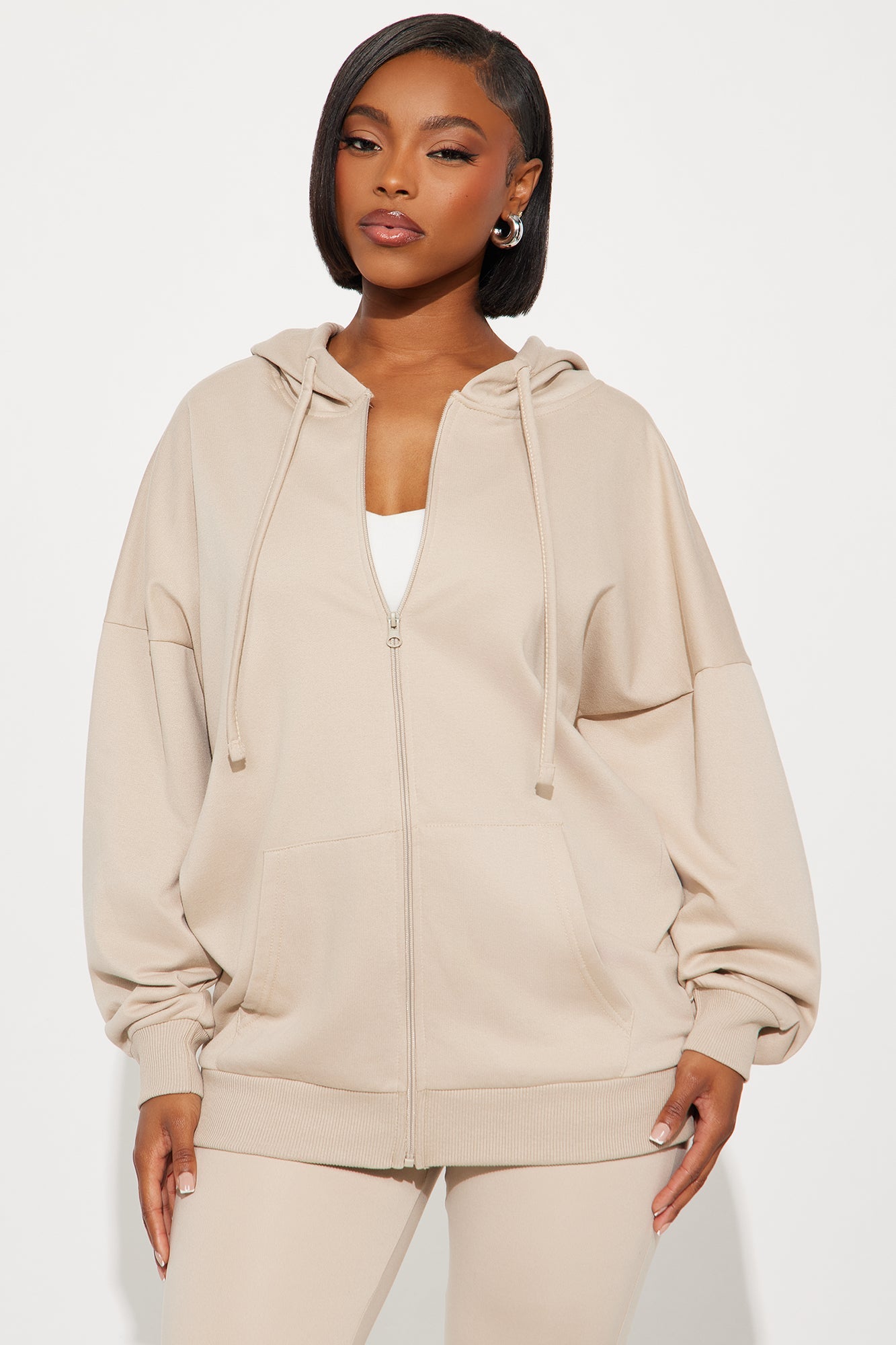 Beckham Zip Up Fleece Pant Set - Stone