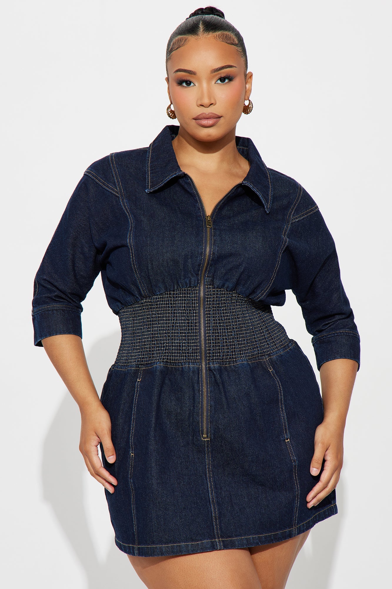 Jolie Collar Denim Mini Dress - Denim