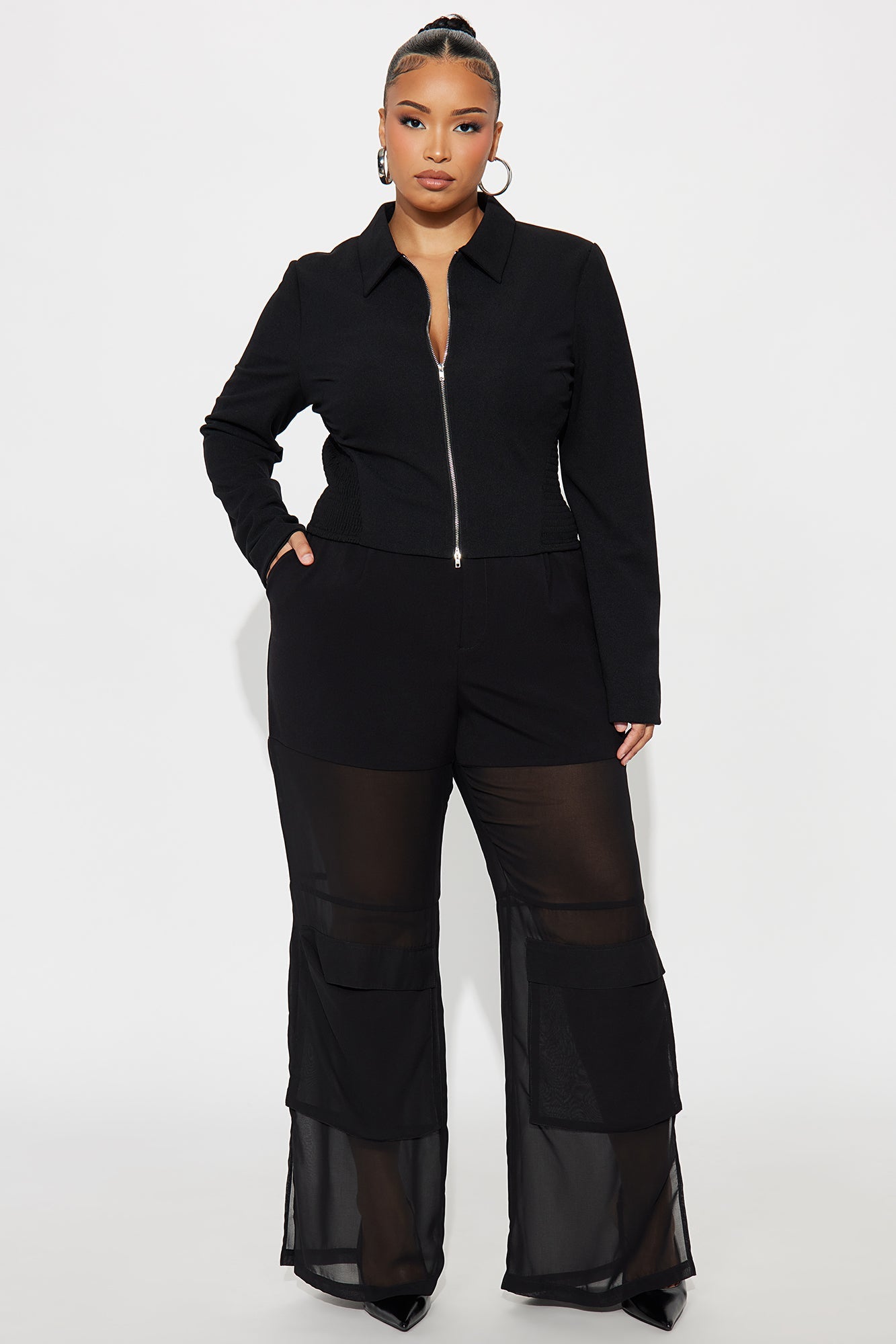 Lourdes Wide Leg Sheer Pant 32″ - Black