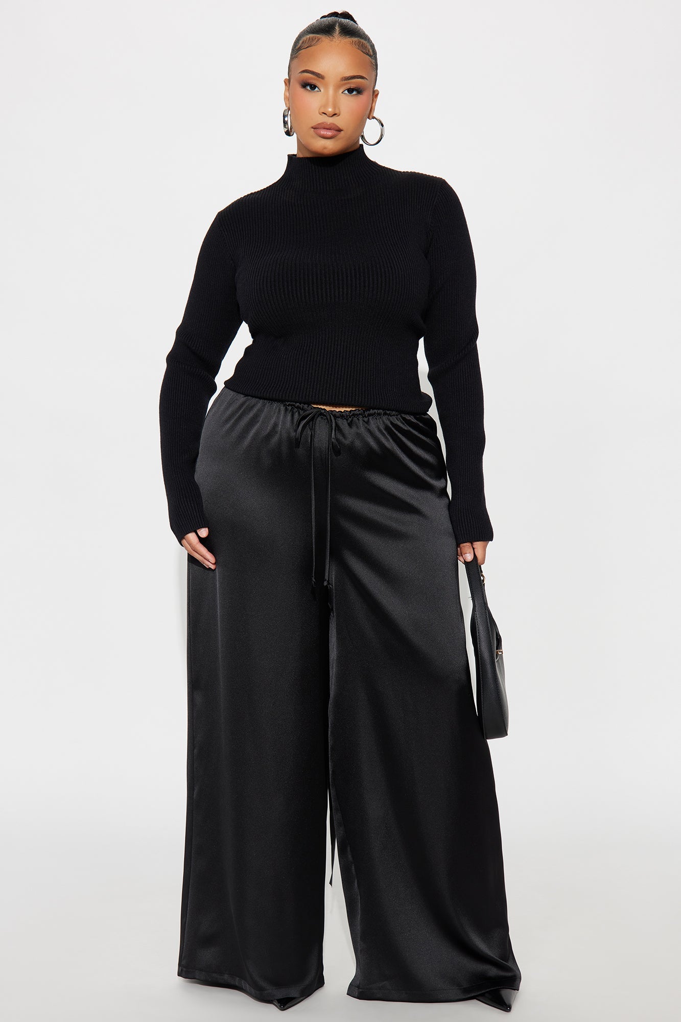 Strapped In Lace Up Sweater Top - Black