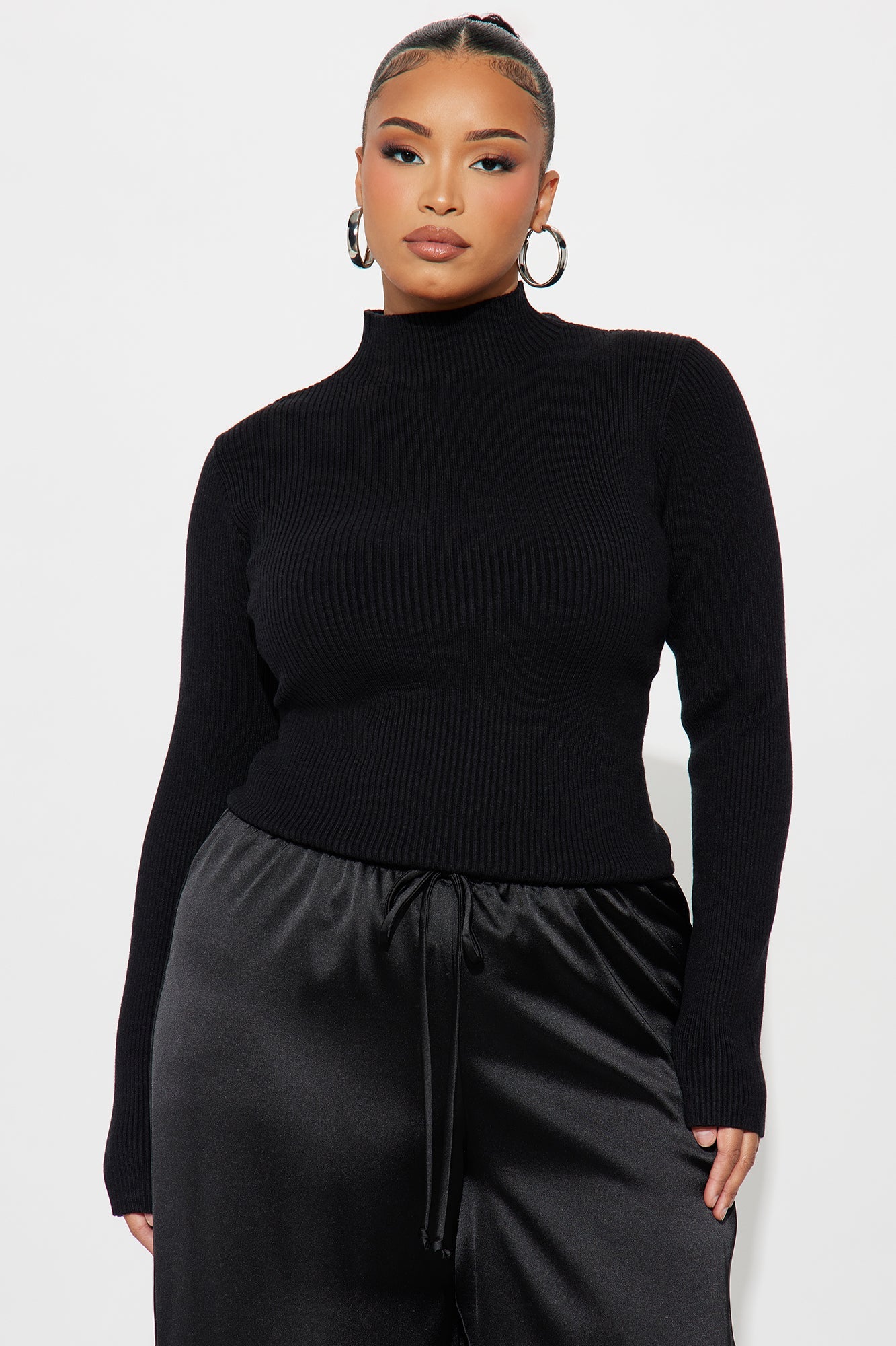 Strapped In Lace Up Sweater Top - Black