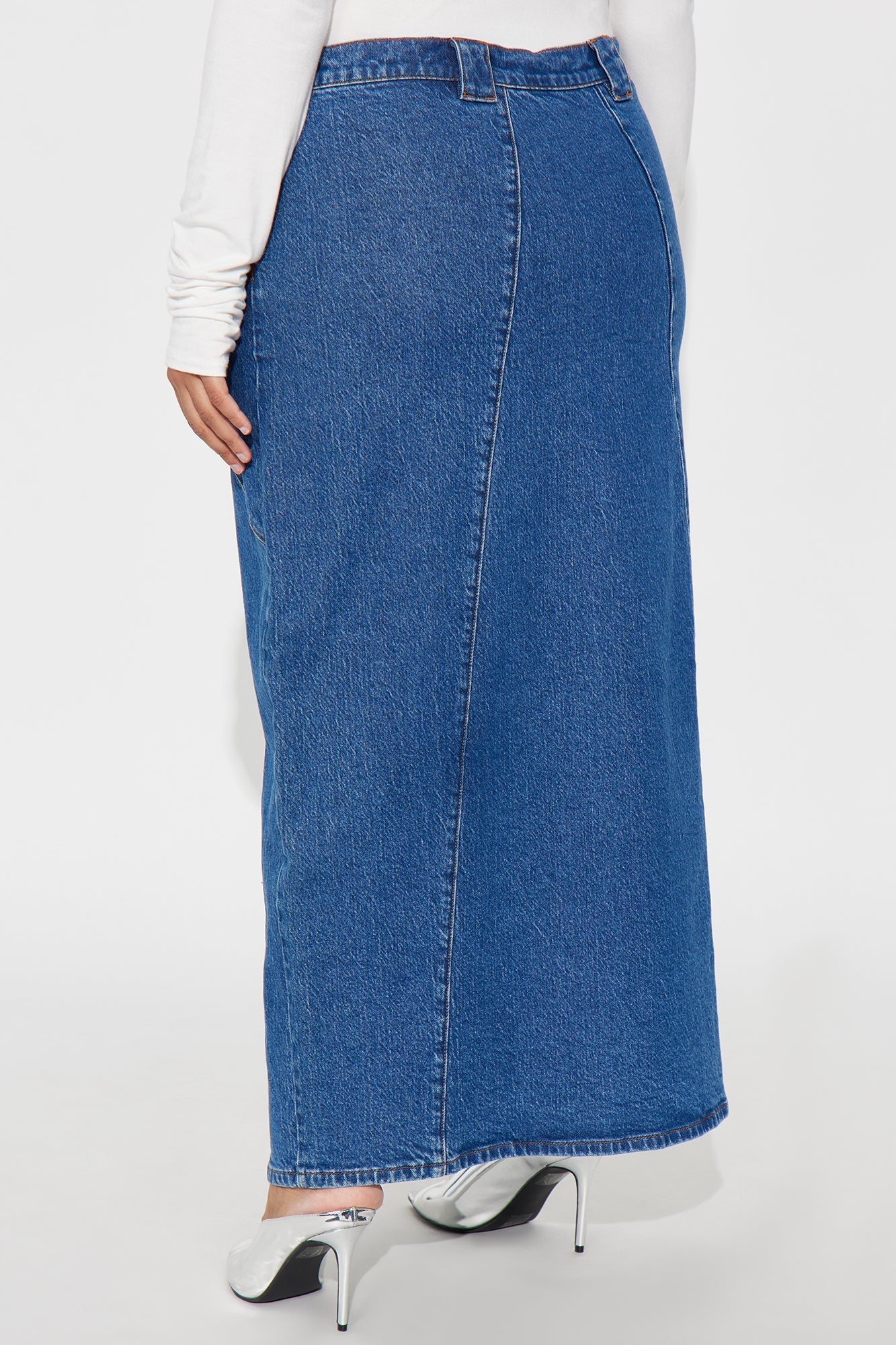 Penny Front Slit Denim Maxi Skirt - Medium Wash