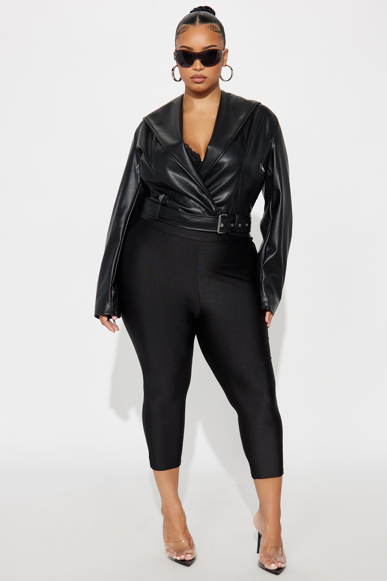 Rebel Hooded Faux Leather Moto Jacket - Black