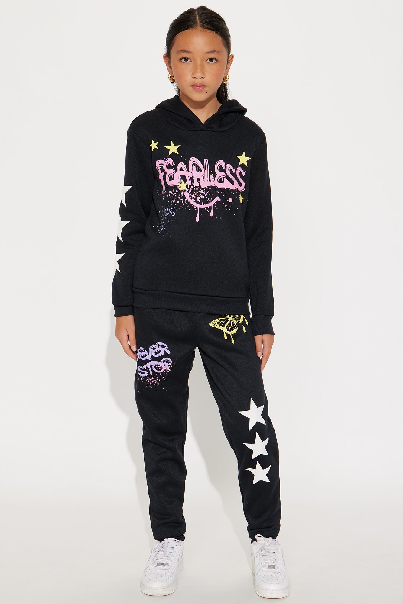 Mini Stay Fearless Graffiti Hoodie And Jogger Pant Set - Black